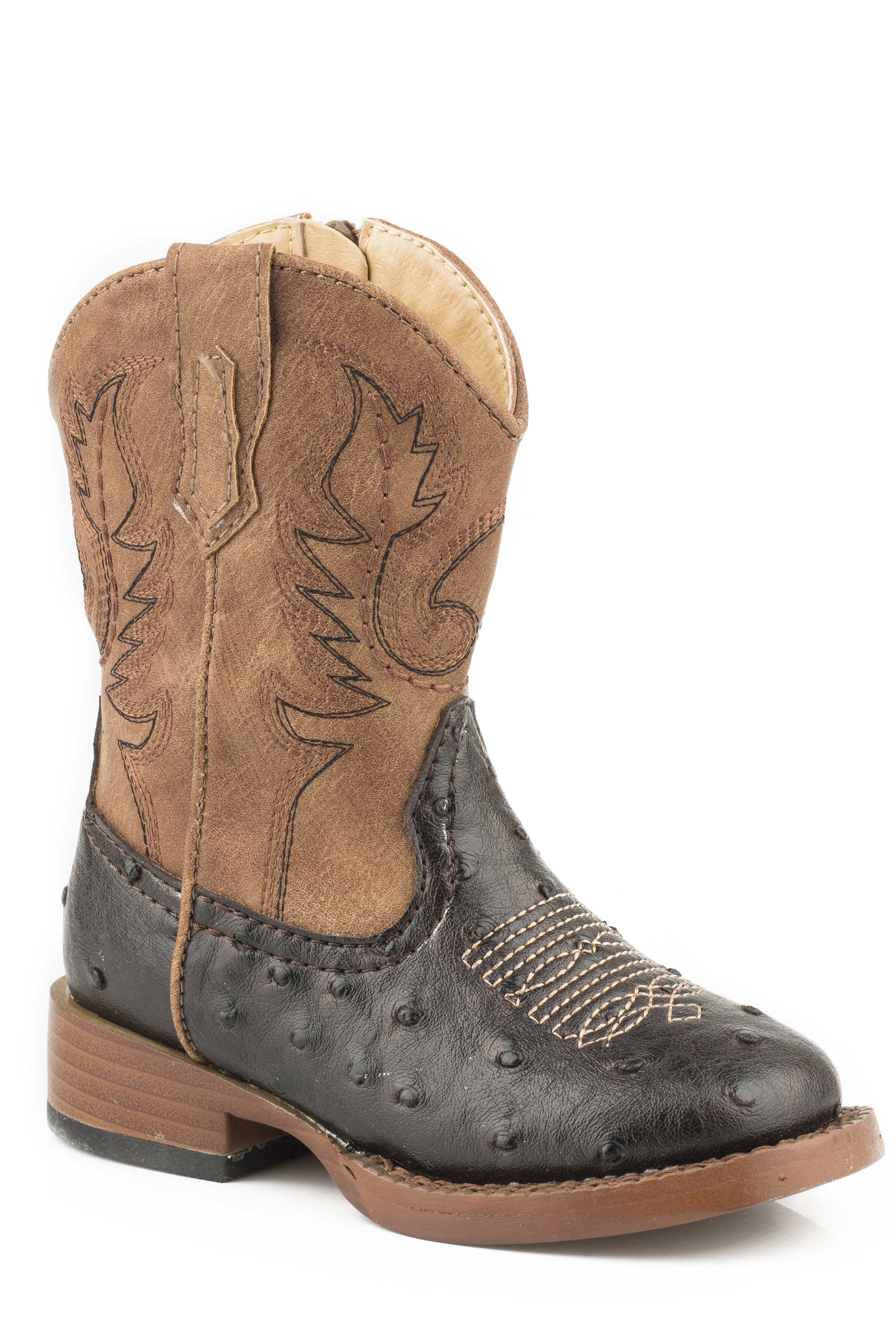 Cowboy Cool Toddlers Brown Faux Ostrich W/ Tan Shaft