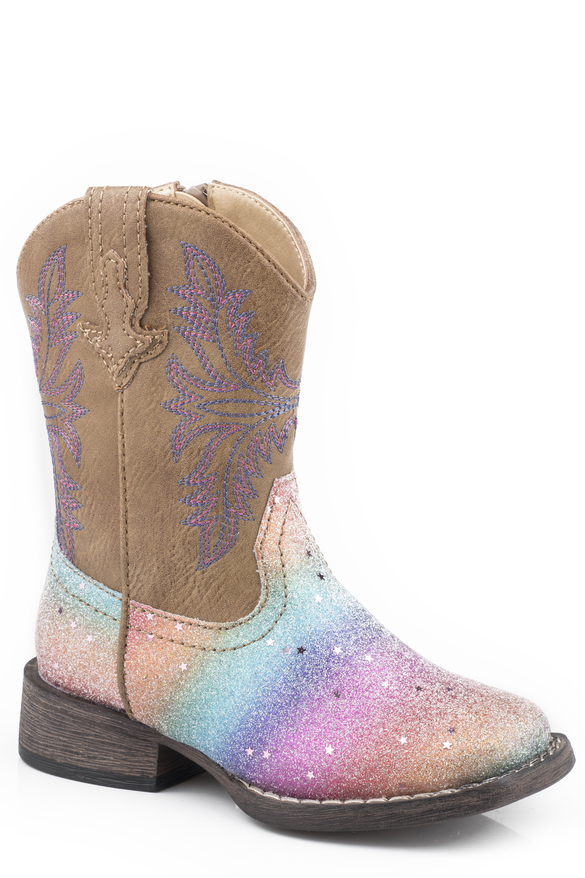 Glitter Rainbow Toddlers Tan Multi Rainbow Glitter Vamp