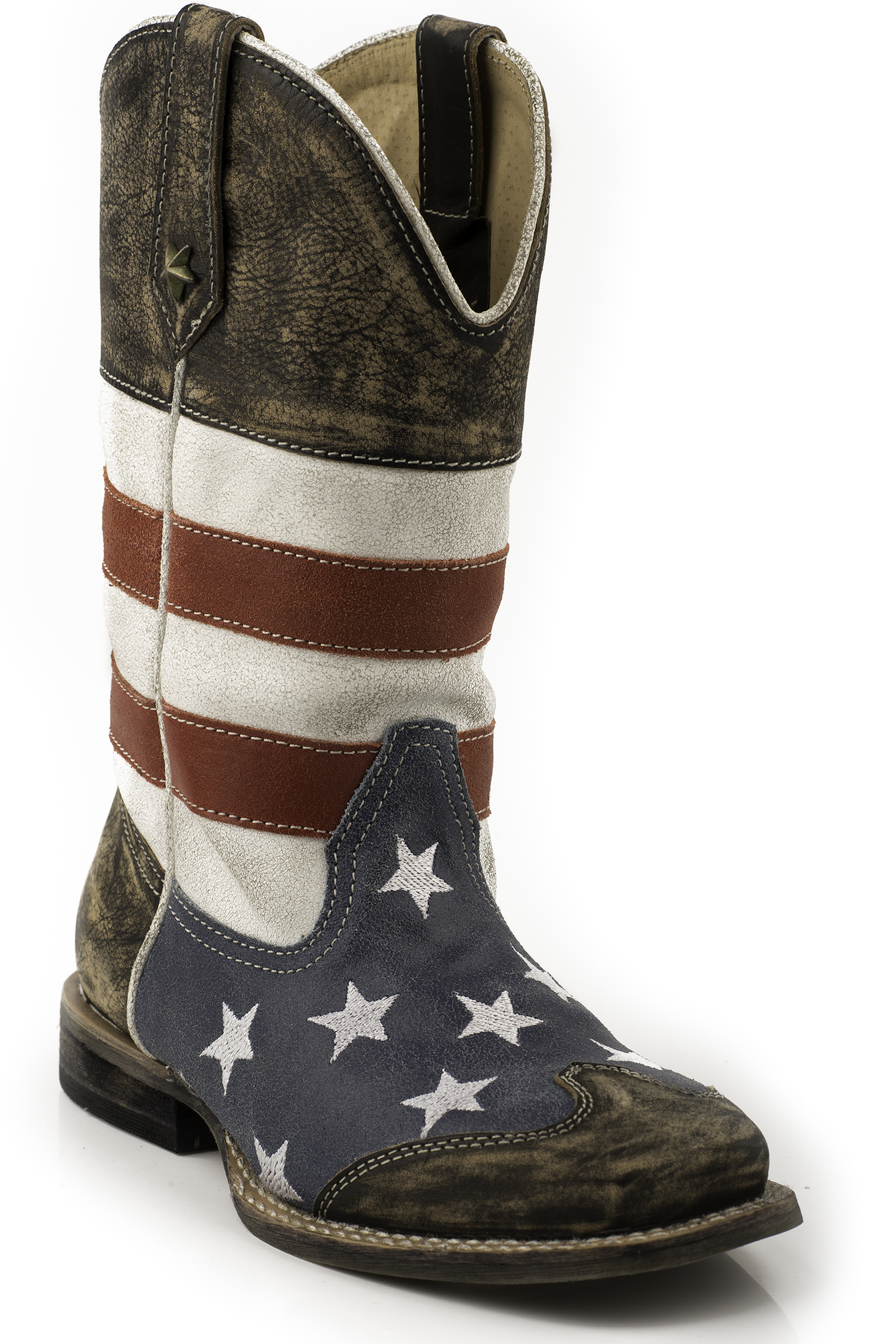 American Little Kids Blue American Flag W/sanded Leather/ Sq.toe