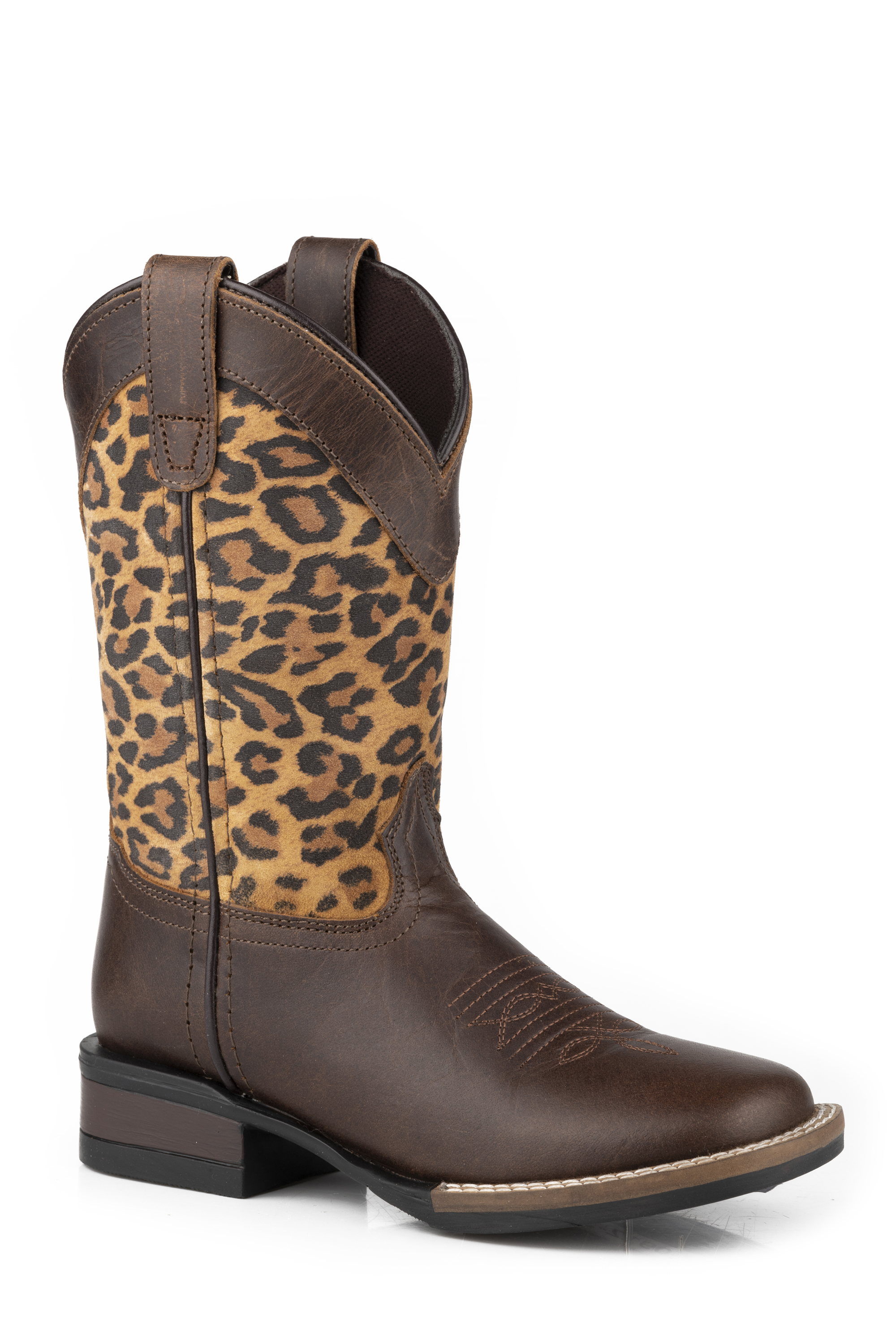 Monterey Leopard Little Kids Brown Burnished Leather Vamp