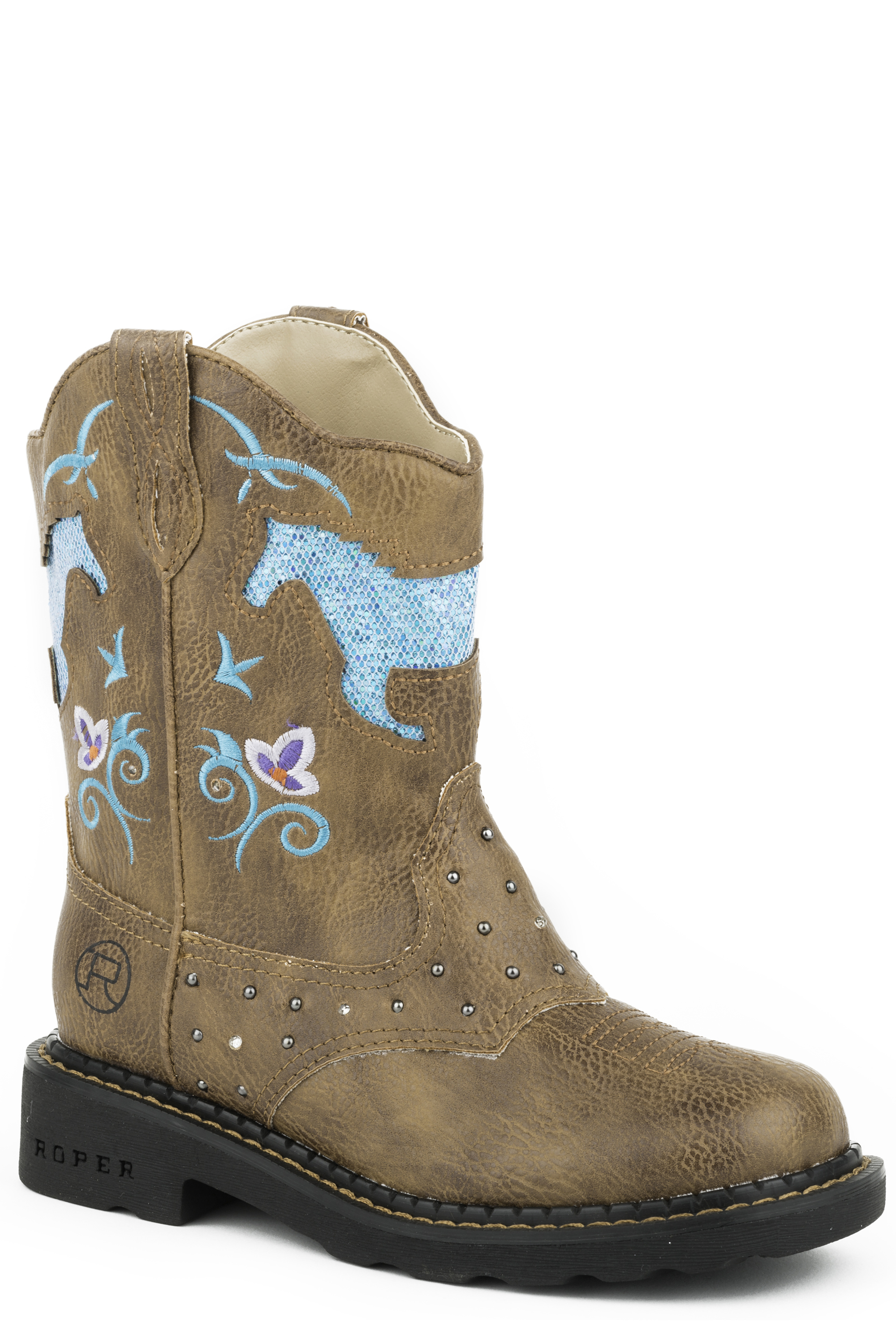 Horse Flowers Little Kids All Over Tan-saddle Vamp Lites & Studs