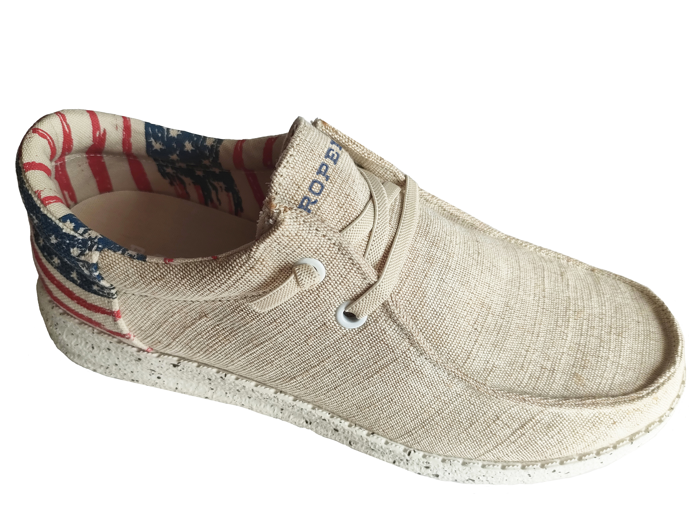 Hang Loose Mens Tan Beige Canvas With Flag Heel