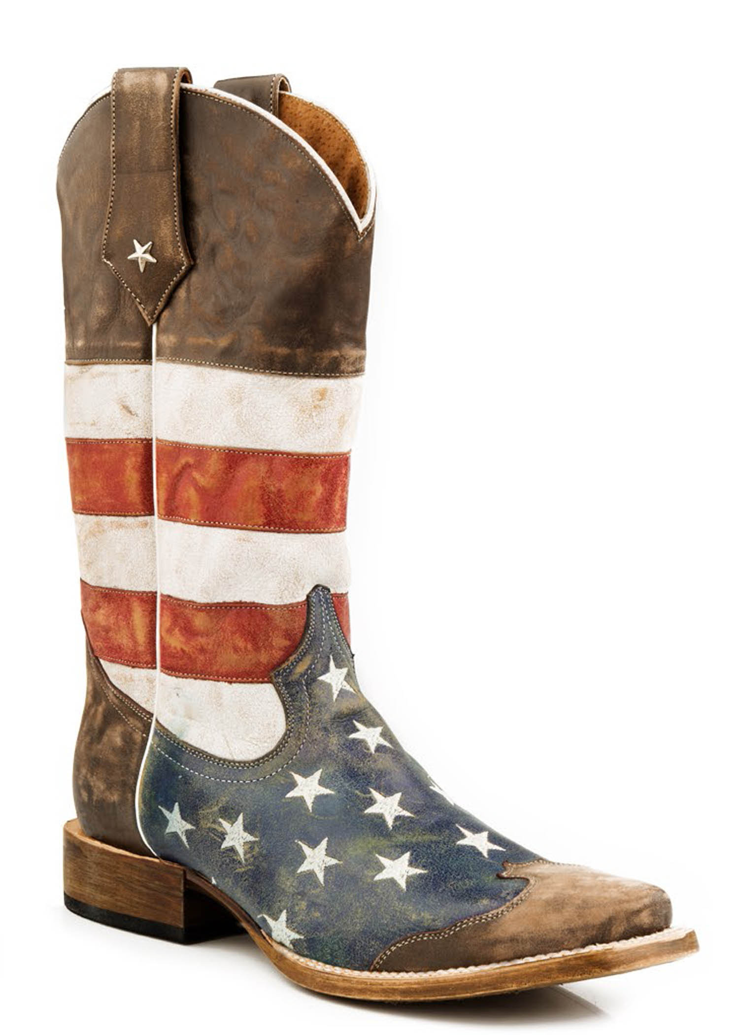 American West Mens American Flag – Sq Toe Brown Toe Cap