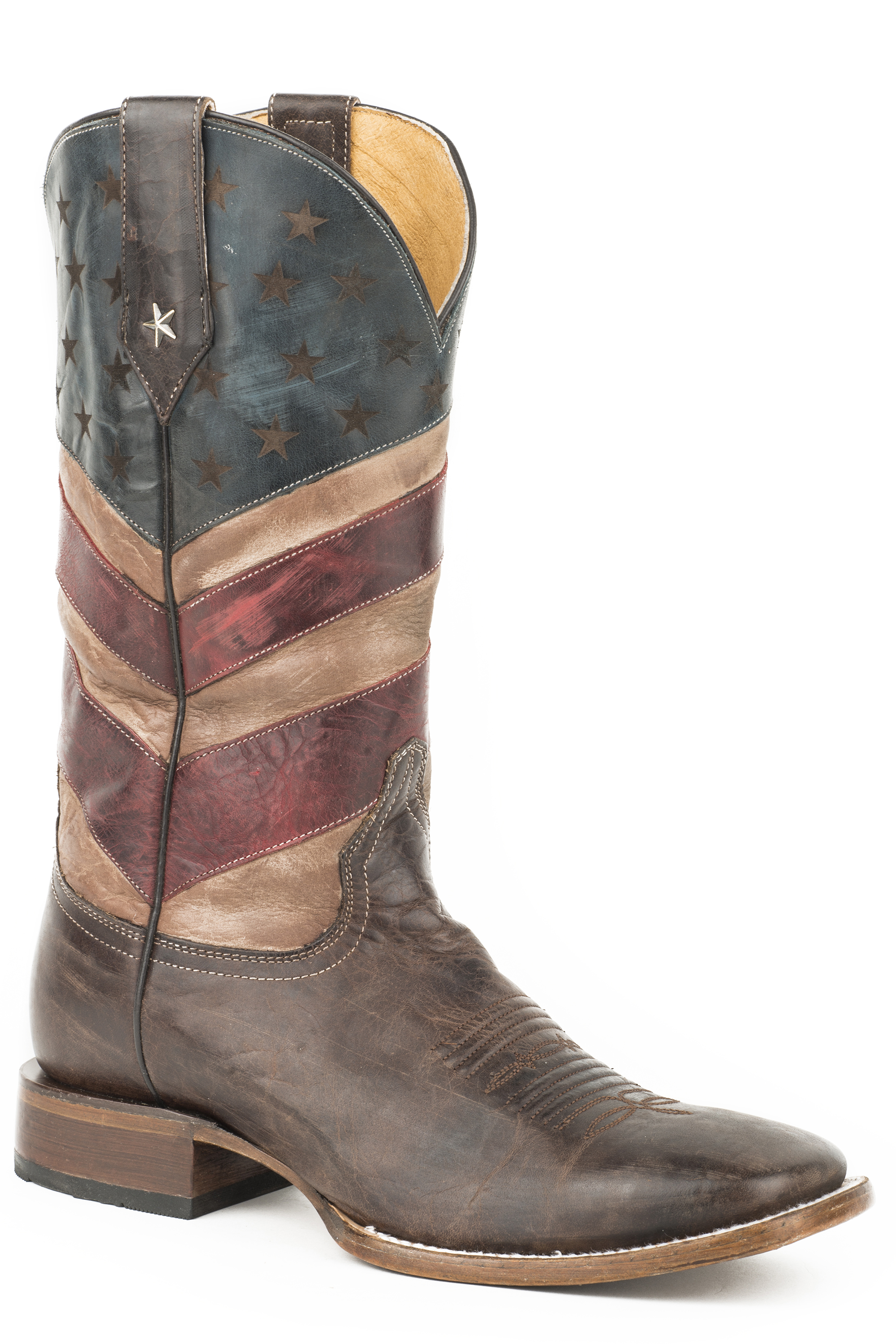 Old Glory Mens Brown Burnished Tan,blue,red American Flag