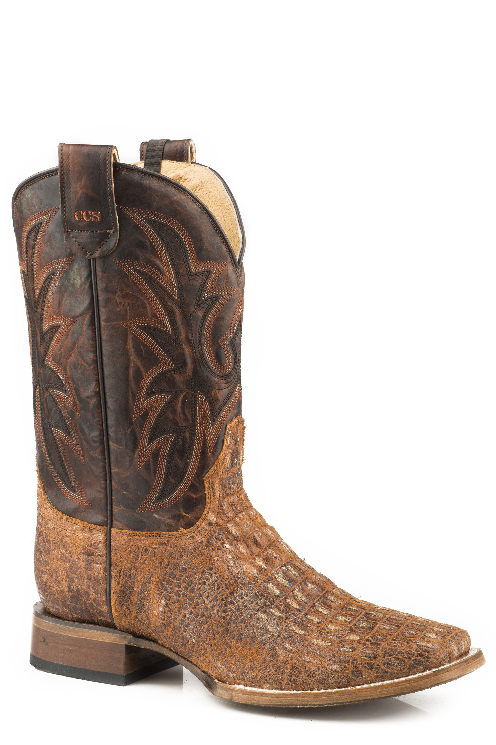 Pierce Ccs Mens Distressed Cognac Embossed Caiman