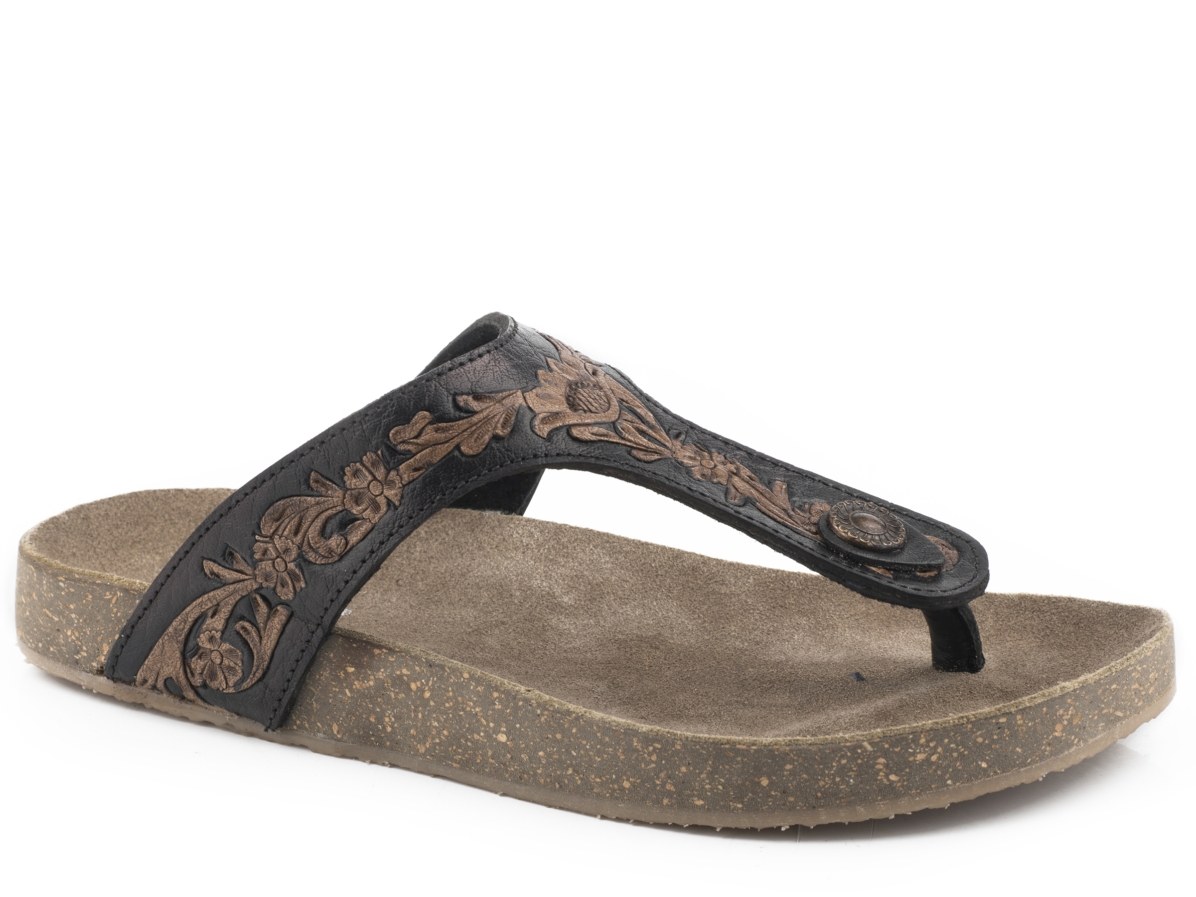 Miranda Womens Black W/ Brown Tooled Flowers