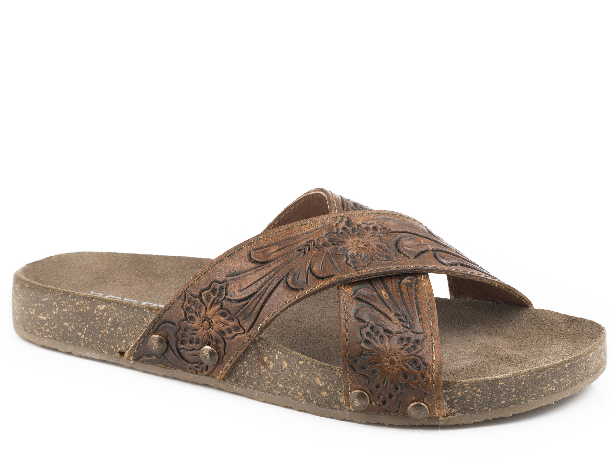 Delaney Womens Tan Tooled Leather