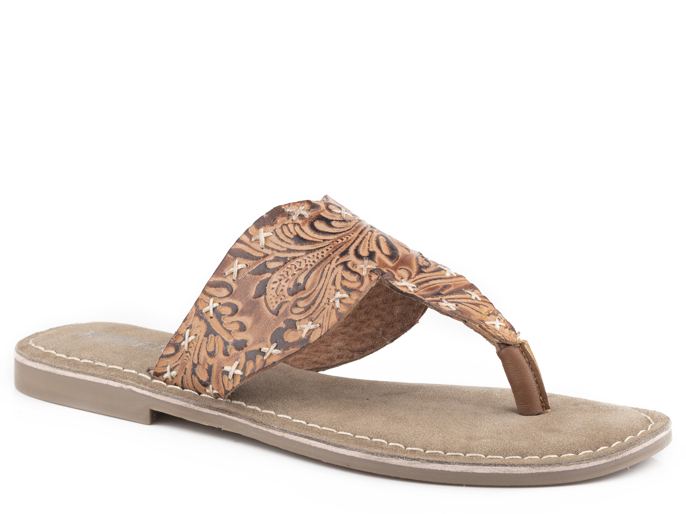 Juliet Womens Tan Floral Embossed Leather