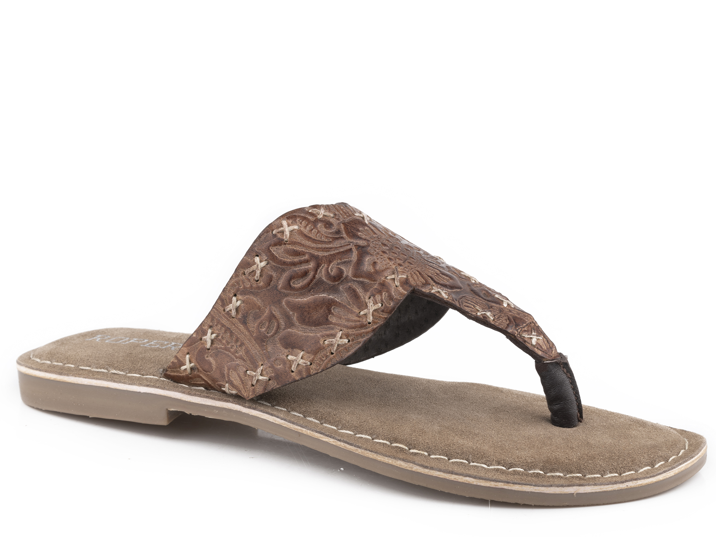 Juliet Womens Brown Floral Embossed Leather