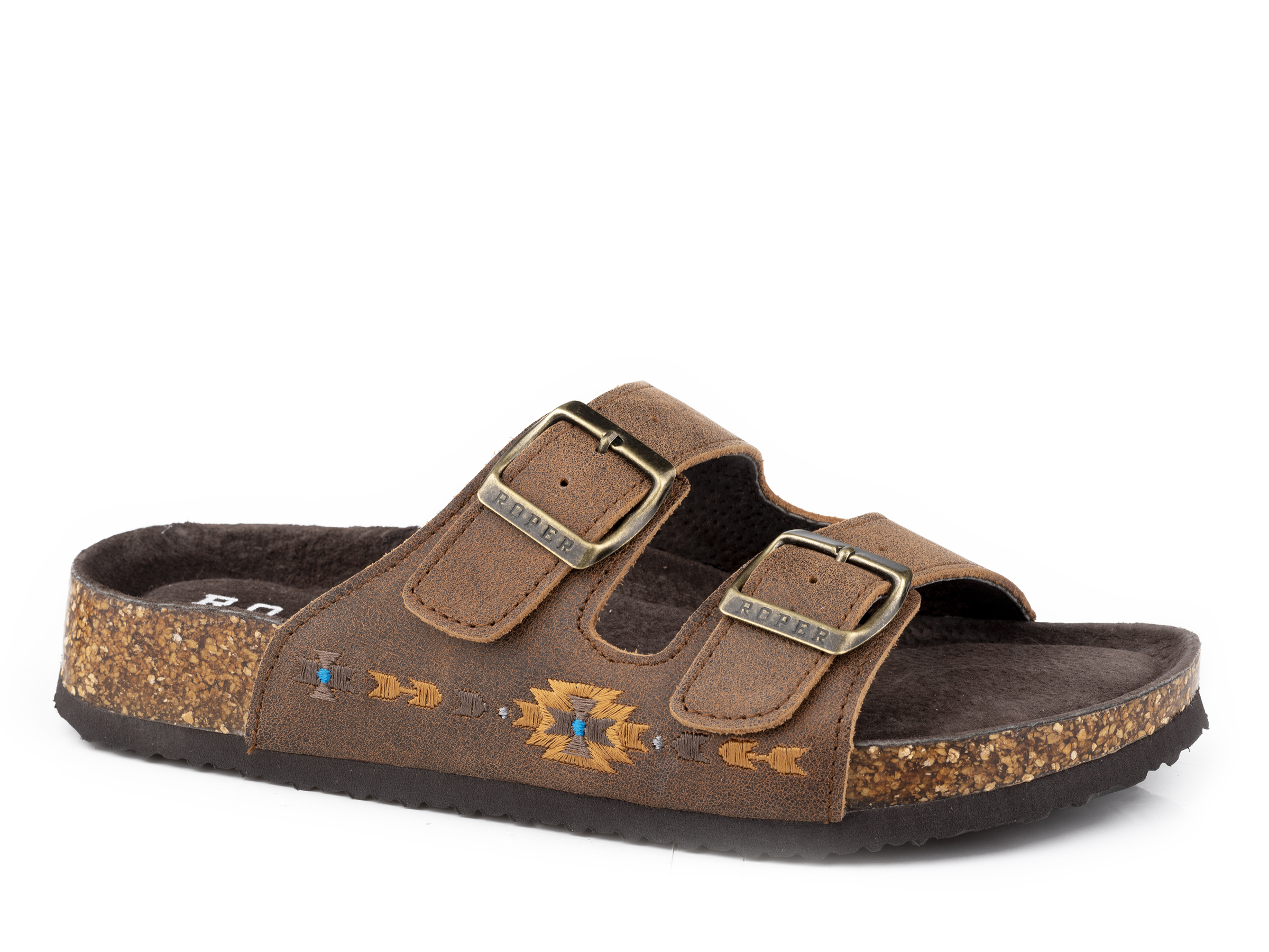 Delilah Womens Brown Tan Rustic Leather With Aztec Stitch