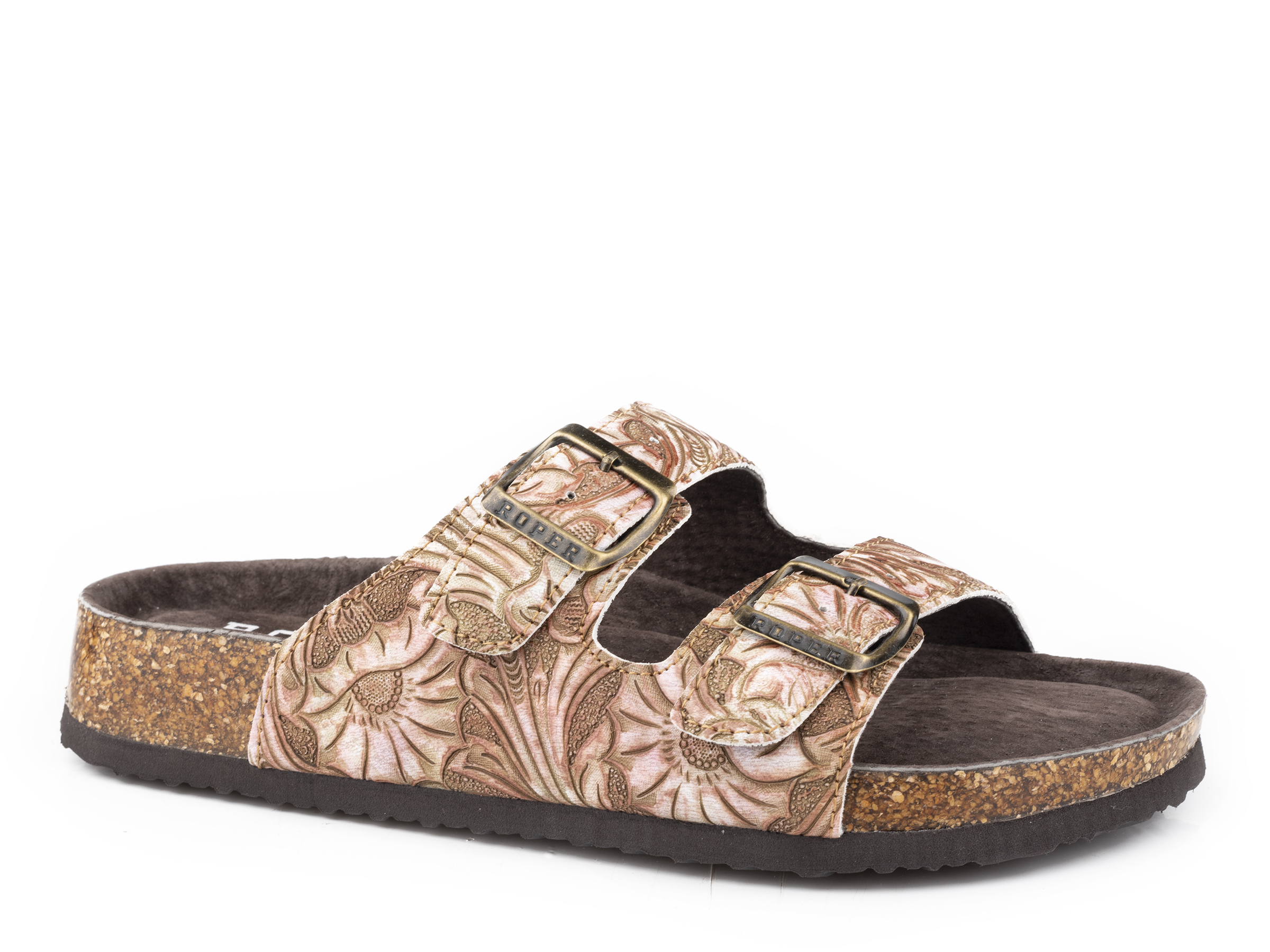 Delilah Womens Tan Floral Embossed Faux Leather