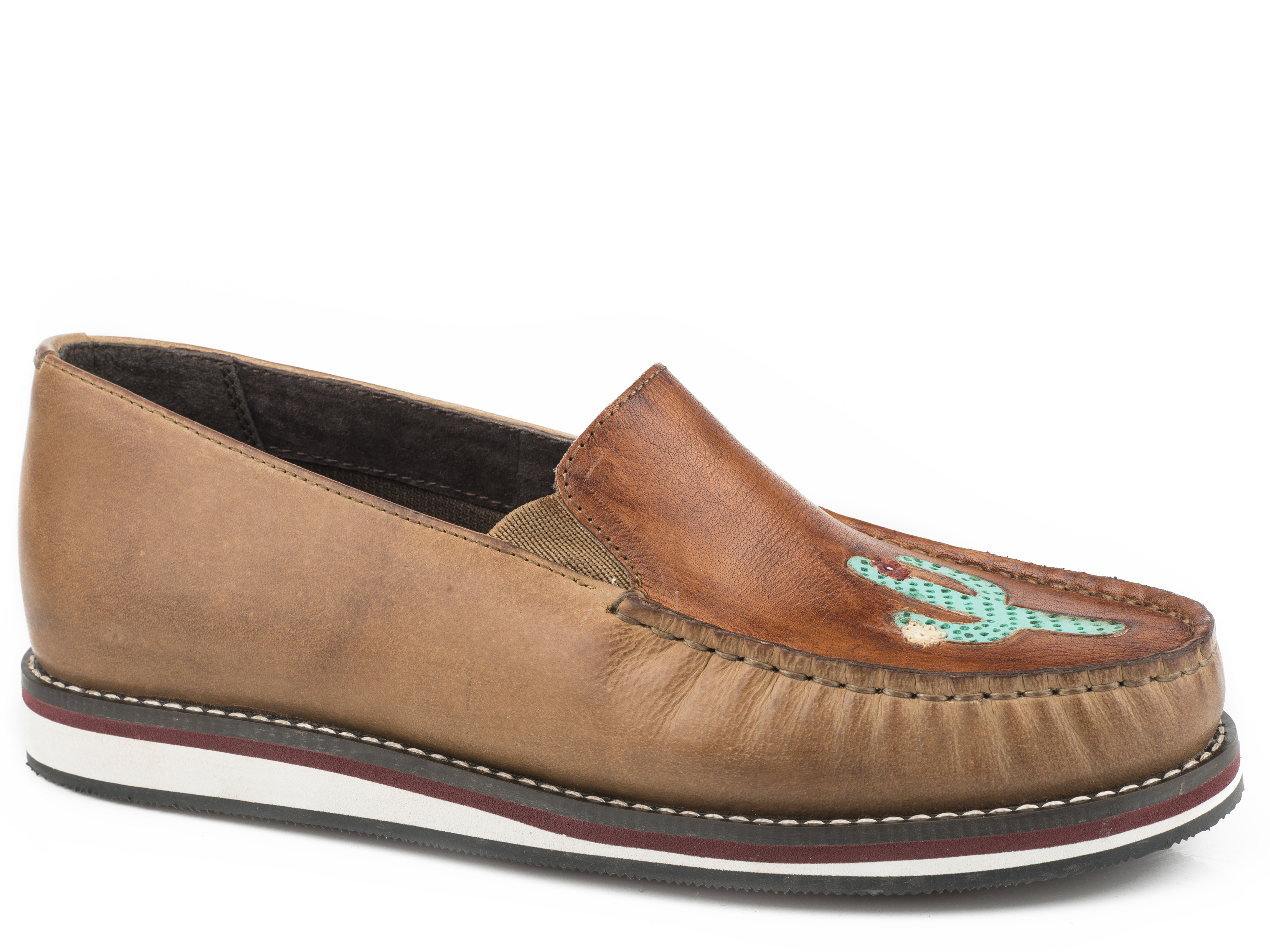 Lone Cactus Womens Tan Burnished Leather Slip-on