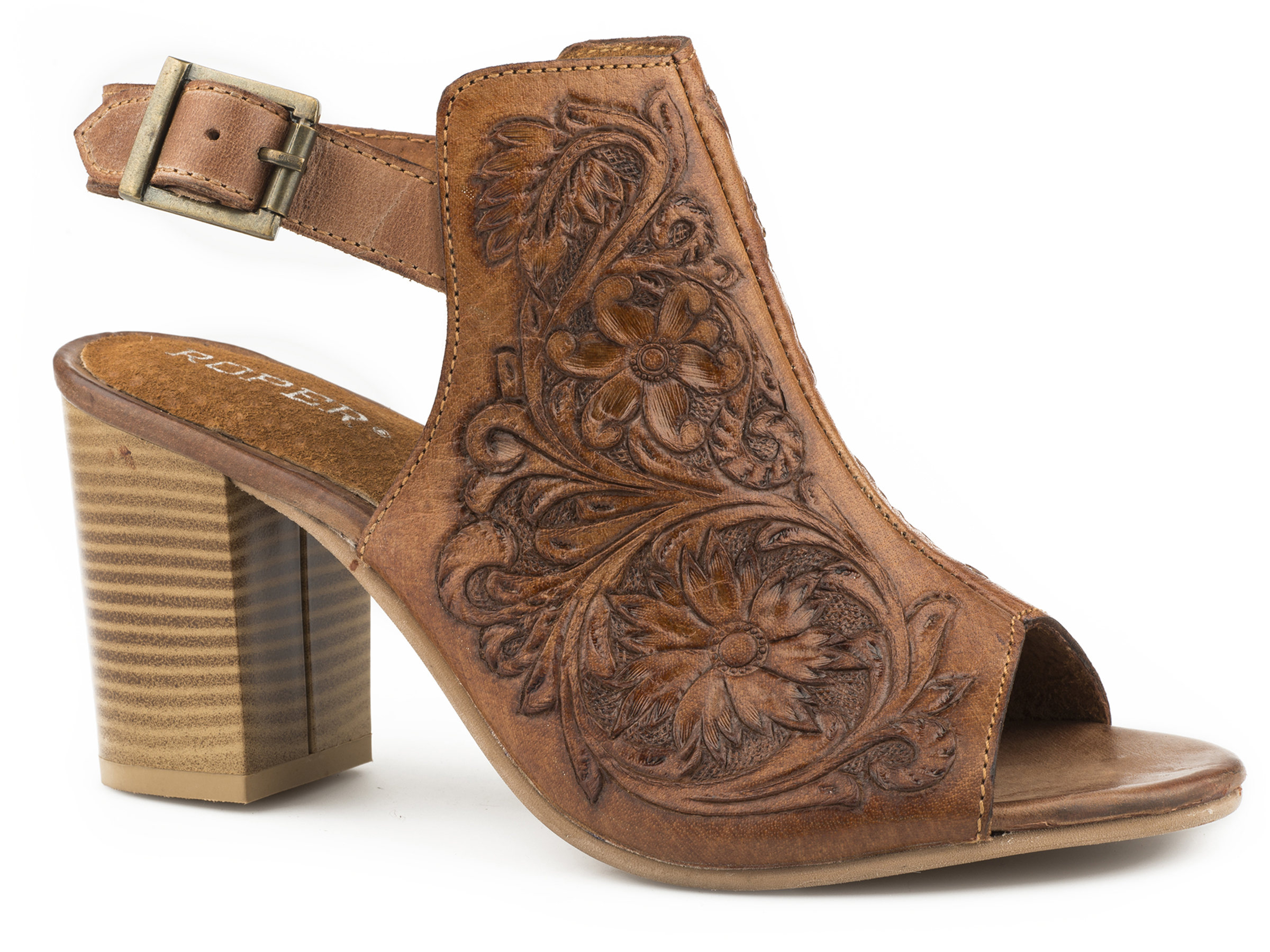 Mika Womens Brown Tan Floral Tooled Leather