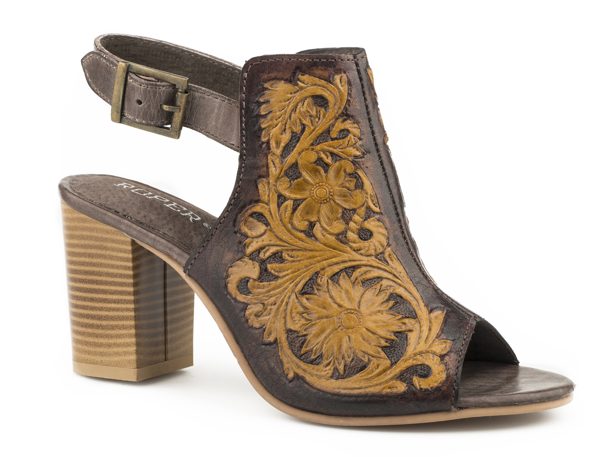 Mika Womens Brown Floral Tooled Leather