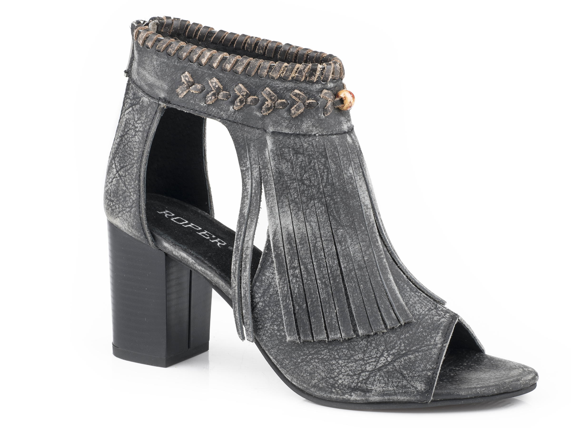 Bettina Womens Sanded Black Leather With Fringe