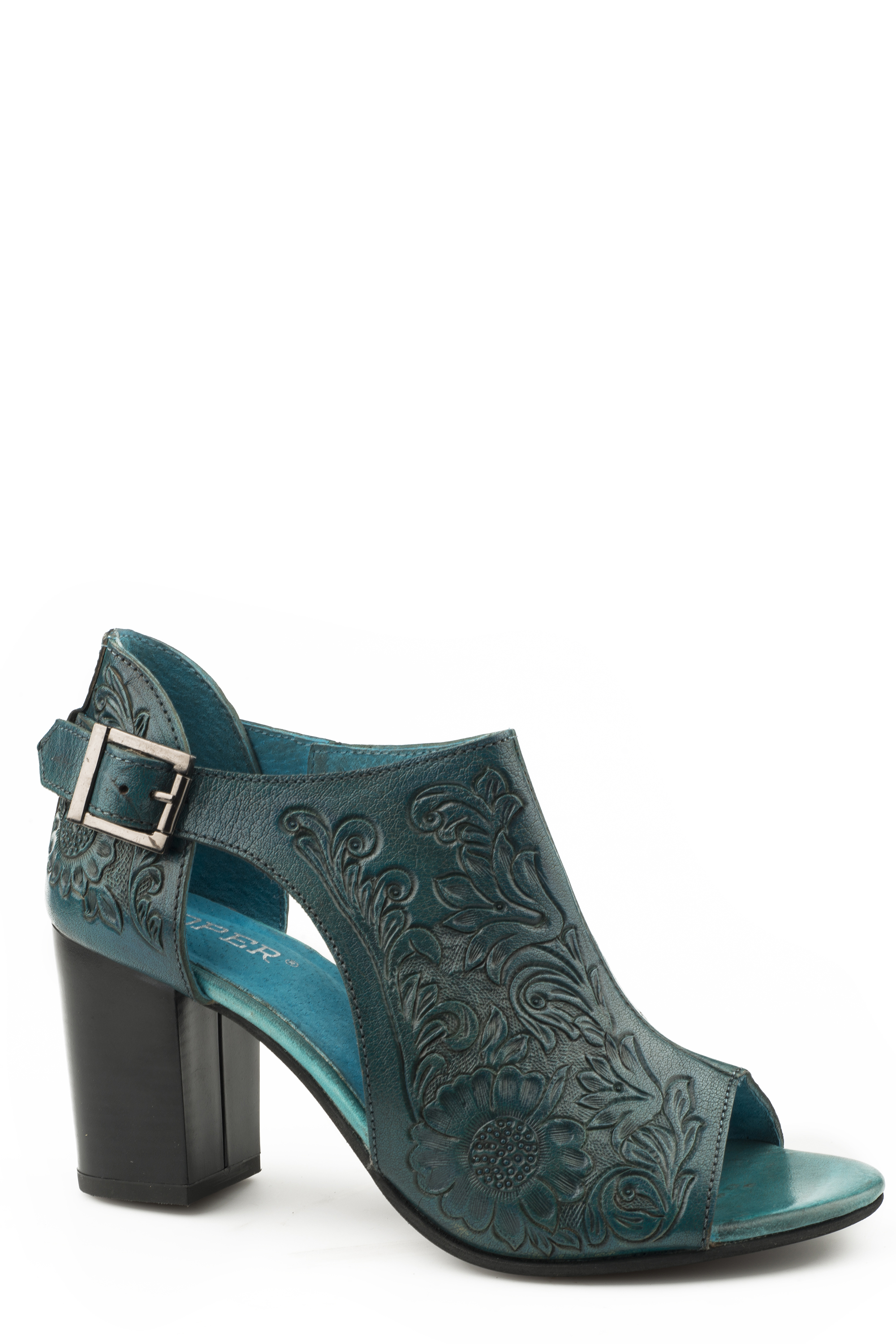 Mika Closed Back Womens Blue Turquoise Floral Tooled Leather