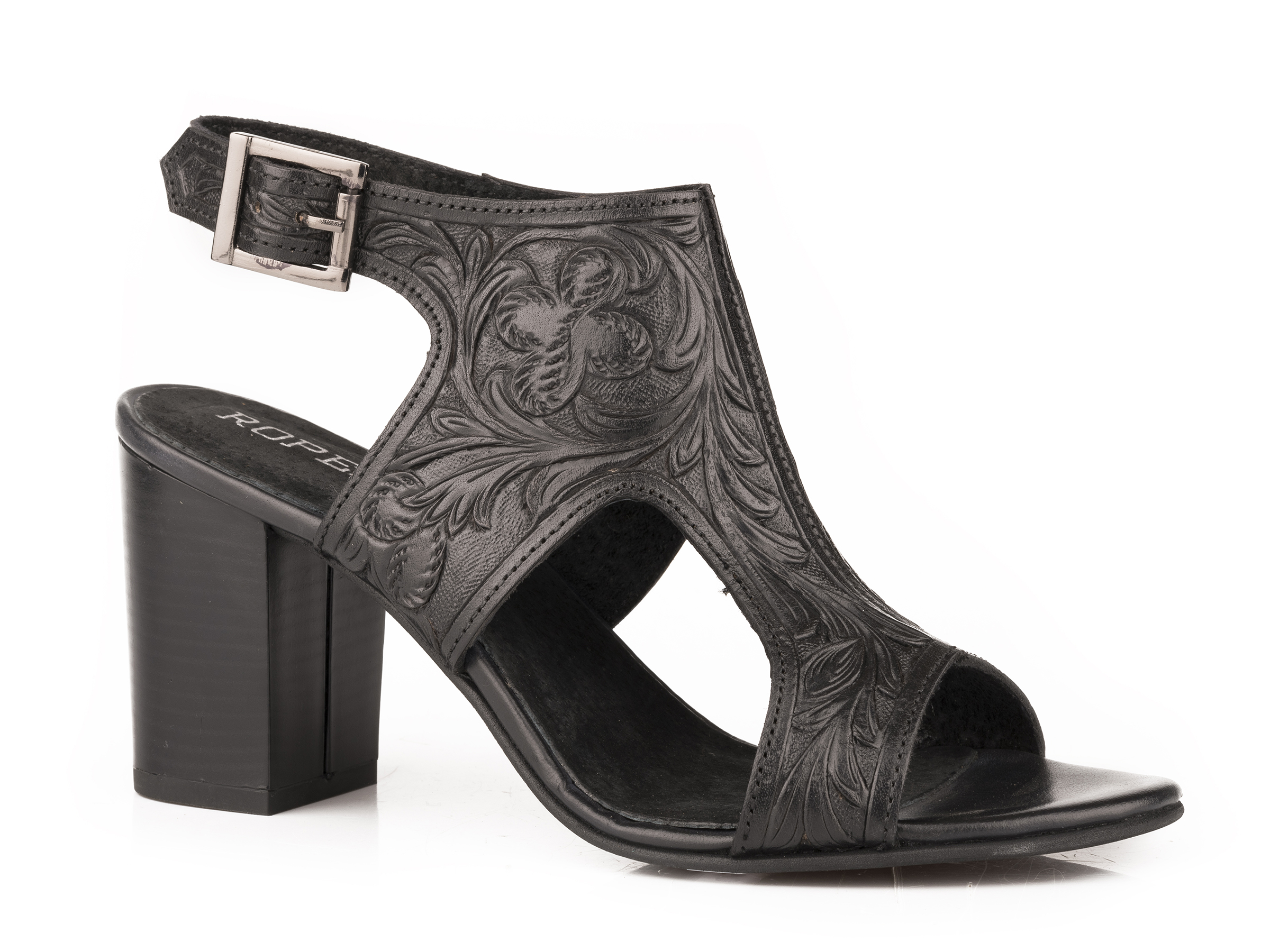 Mika Ii Womens Black Floral Tooled Leather