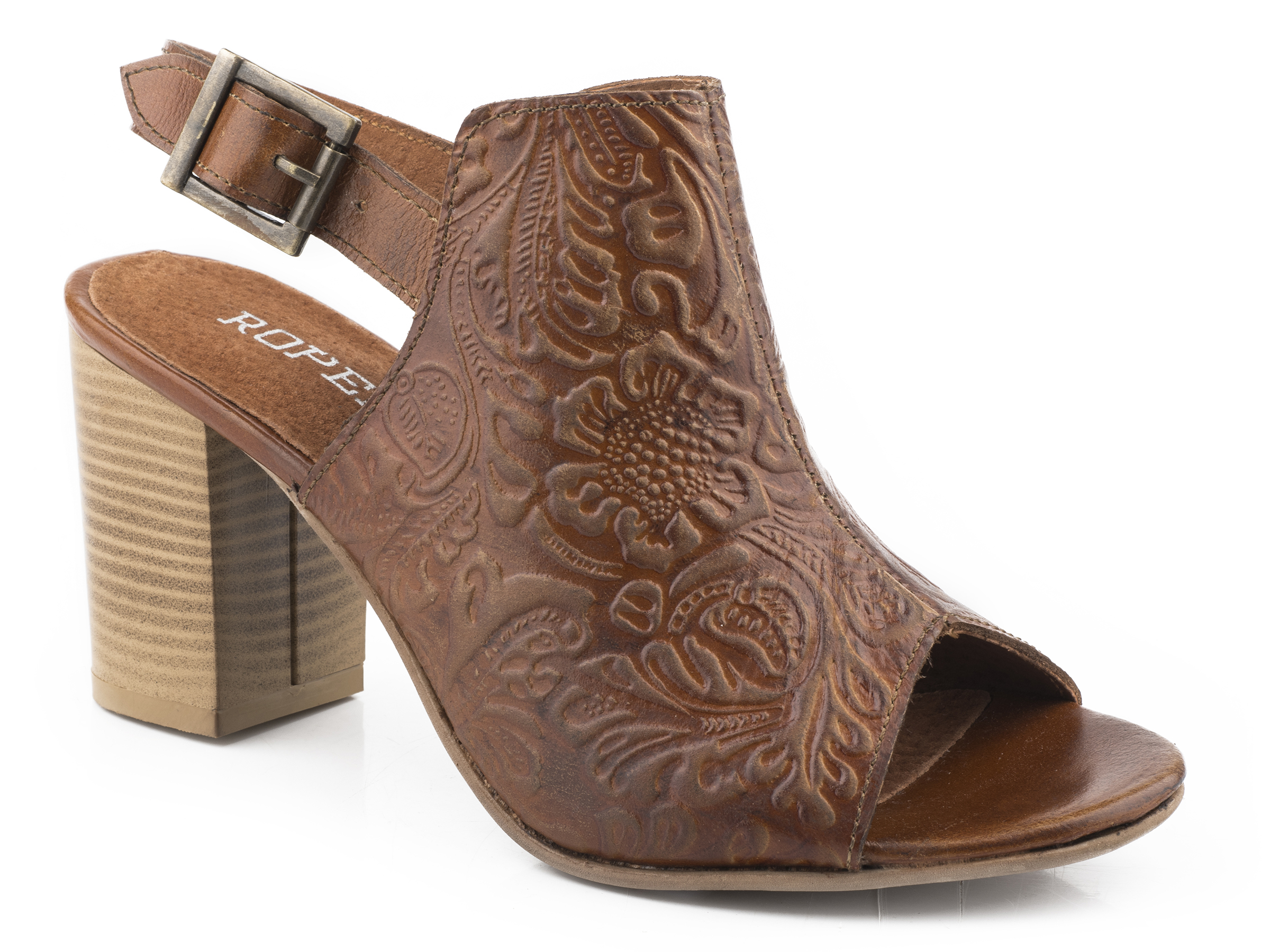 Mika Ii Womens Tan Floral Embossed Leather