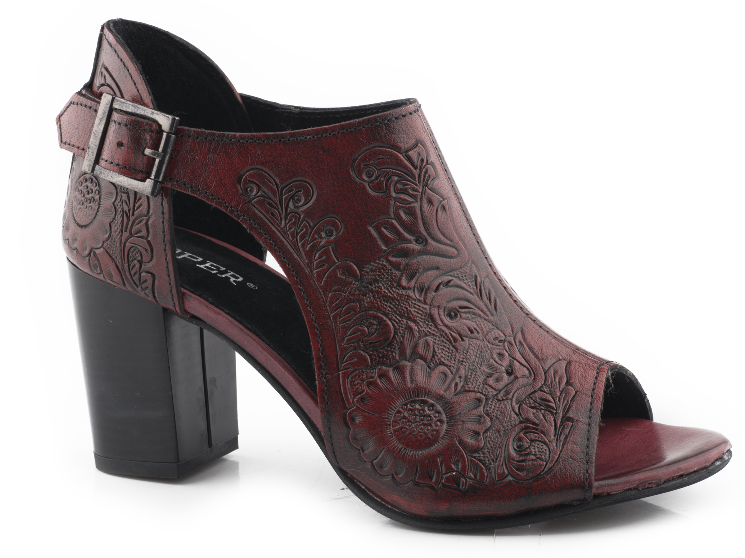 Mika Closed Back Womens Red Floral Tooled Leather