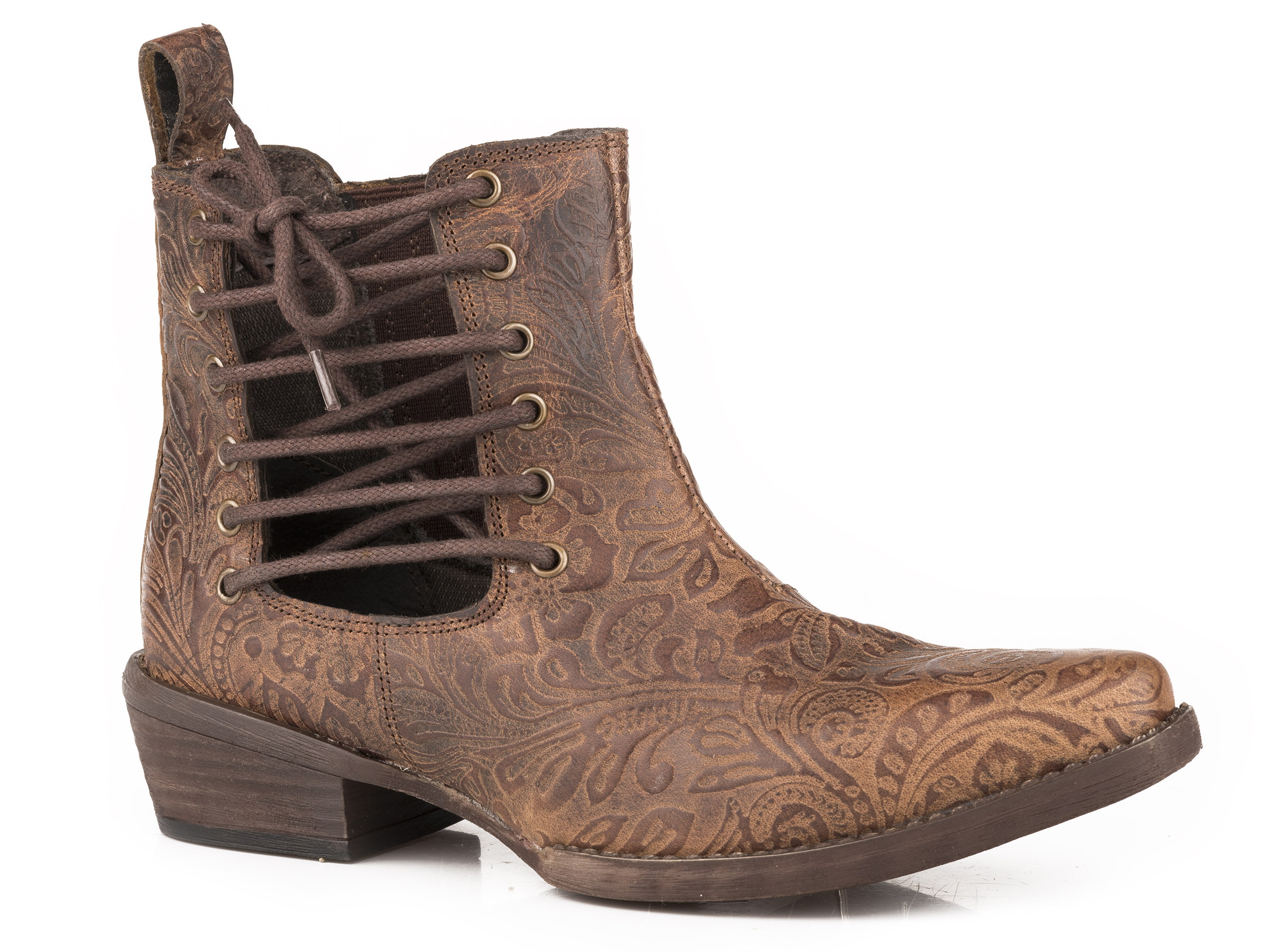 Trooper Womens Brown Embossed Floral Leather