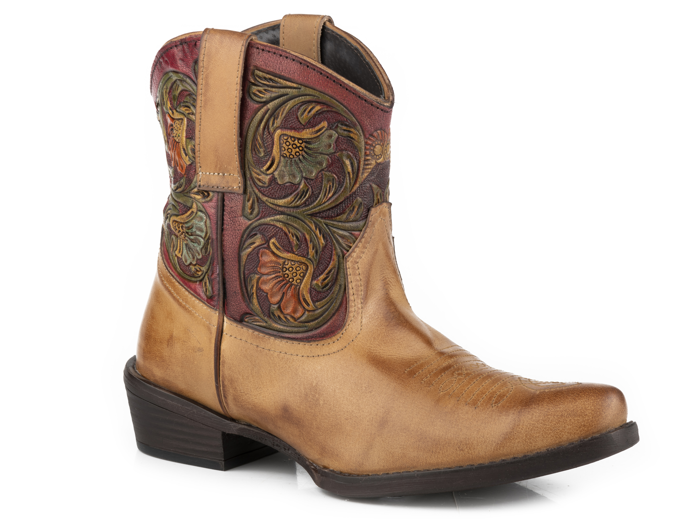 Dusty Tooled Womens Tan Vamp With Painted Tooled Shaft