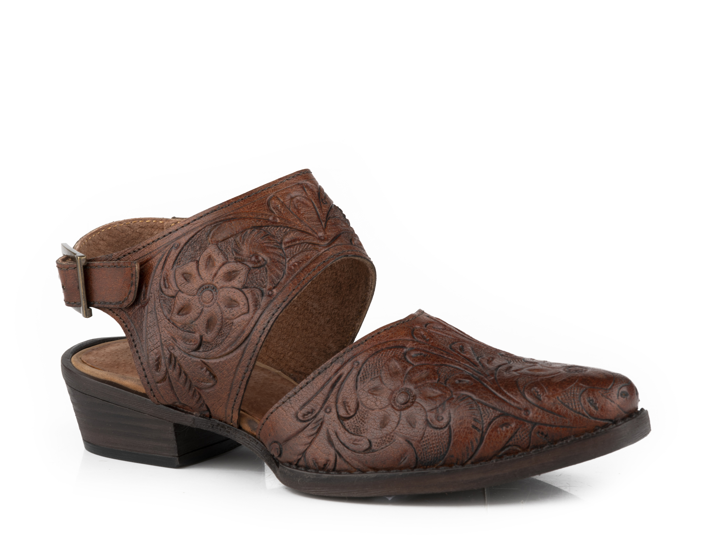 Dianna Womens Dark Brown Cognac All-over Floral Tooled