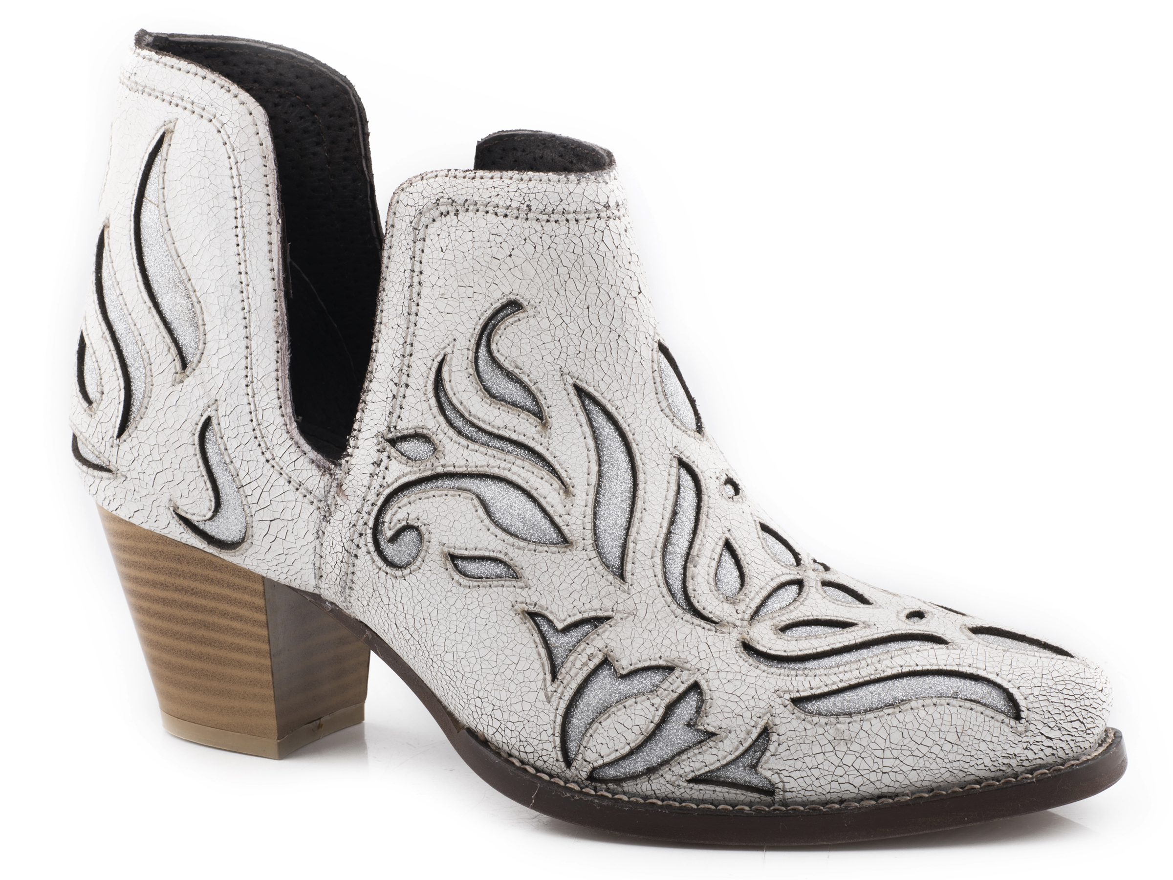 Rowdy Glitz Womens White Smooth With Silver Underlays