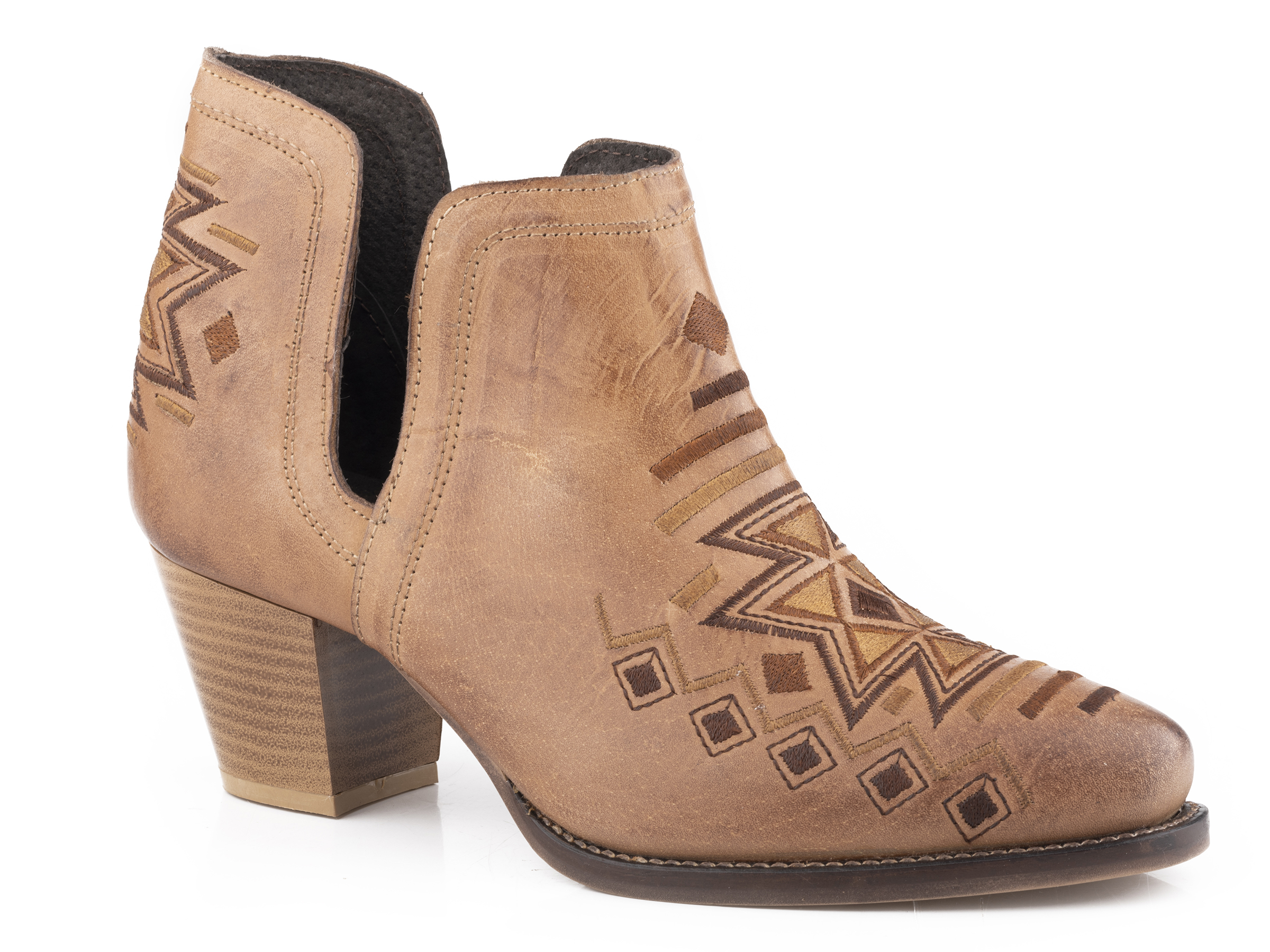 Rowdy Aztec Womens Tan Burnished Leather Ankle Boot