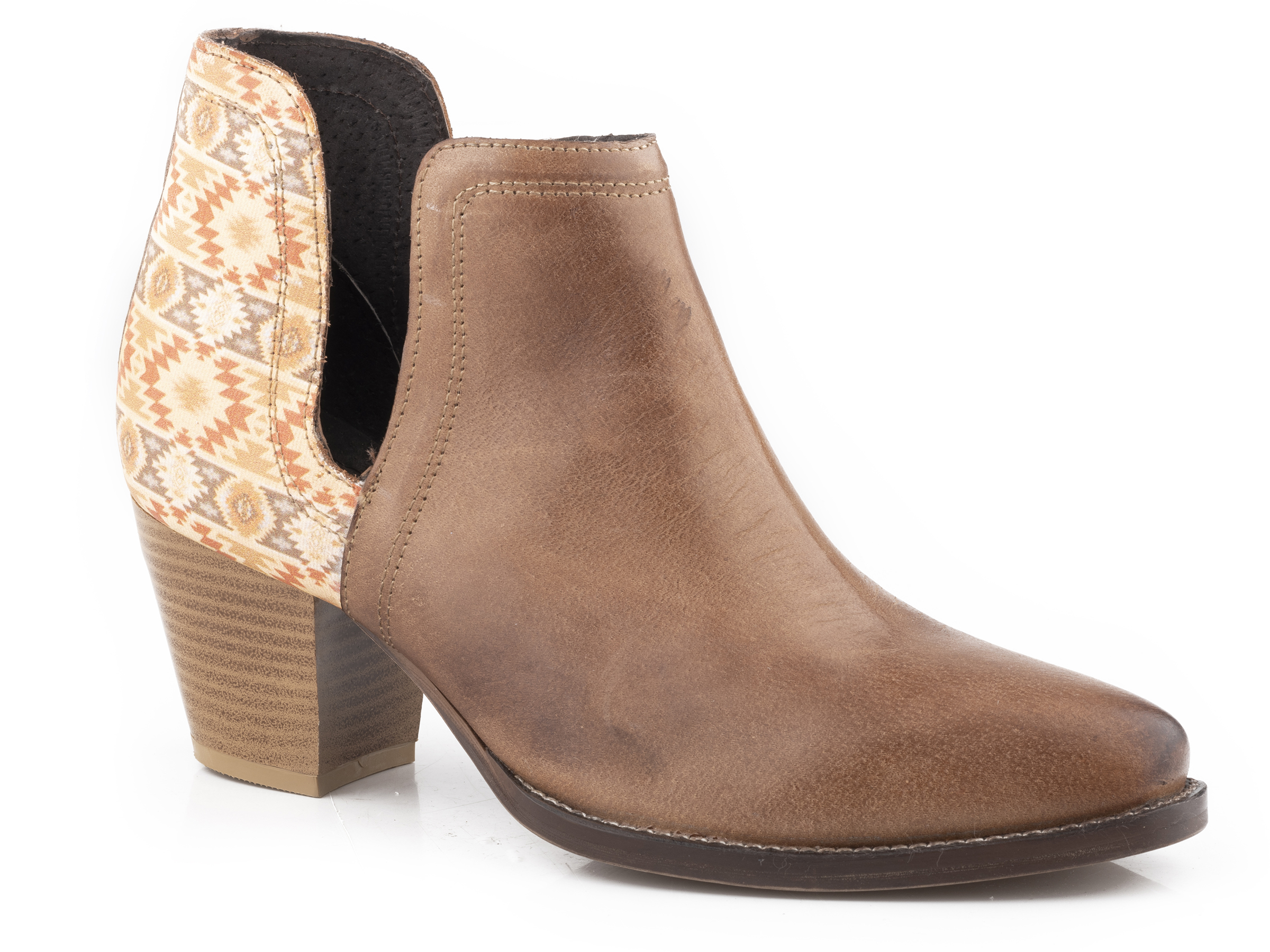 Rowdy Aztec Womens Tan Burnished With Aztec Heel Design