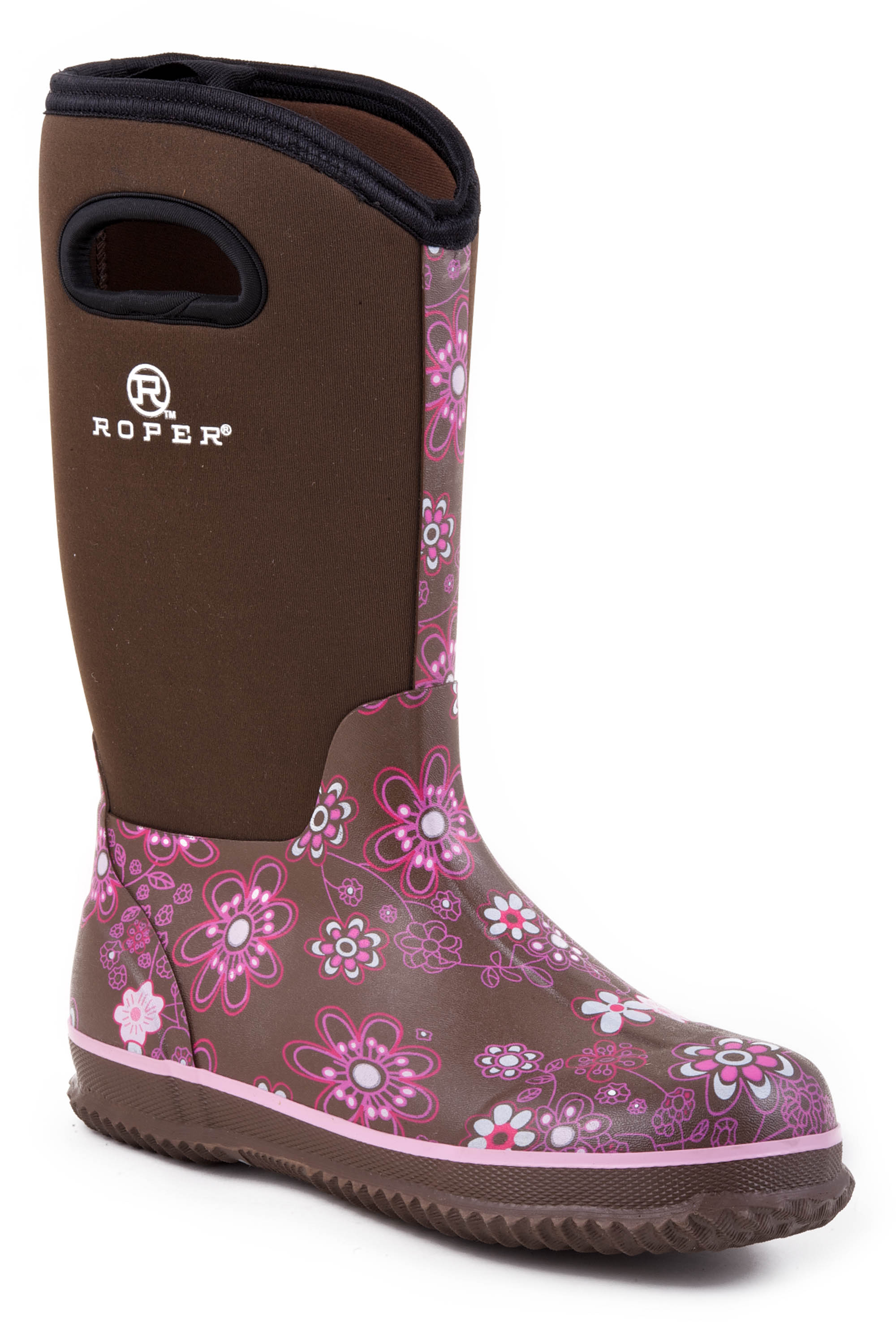 Barnyard Floral Womens Brown 12″ Barn Boot W/pull Hole On Shaft