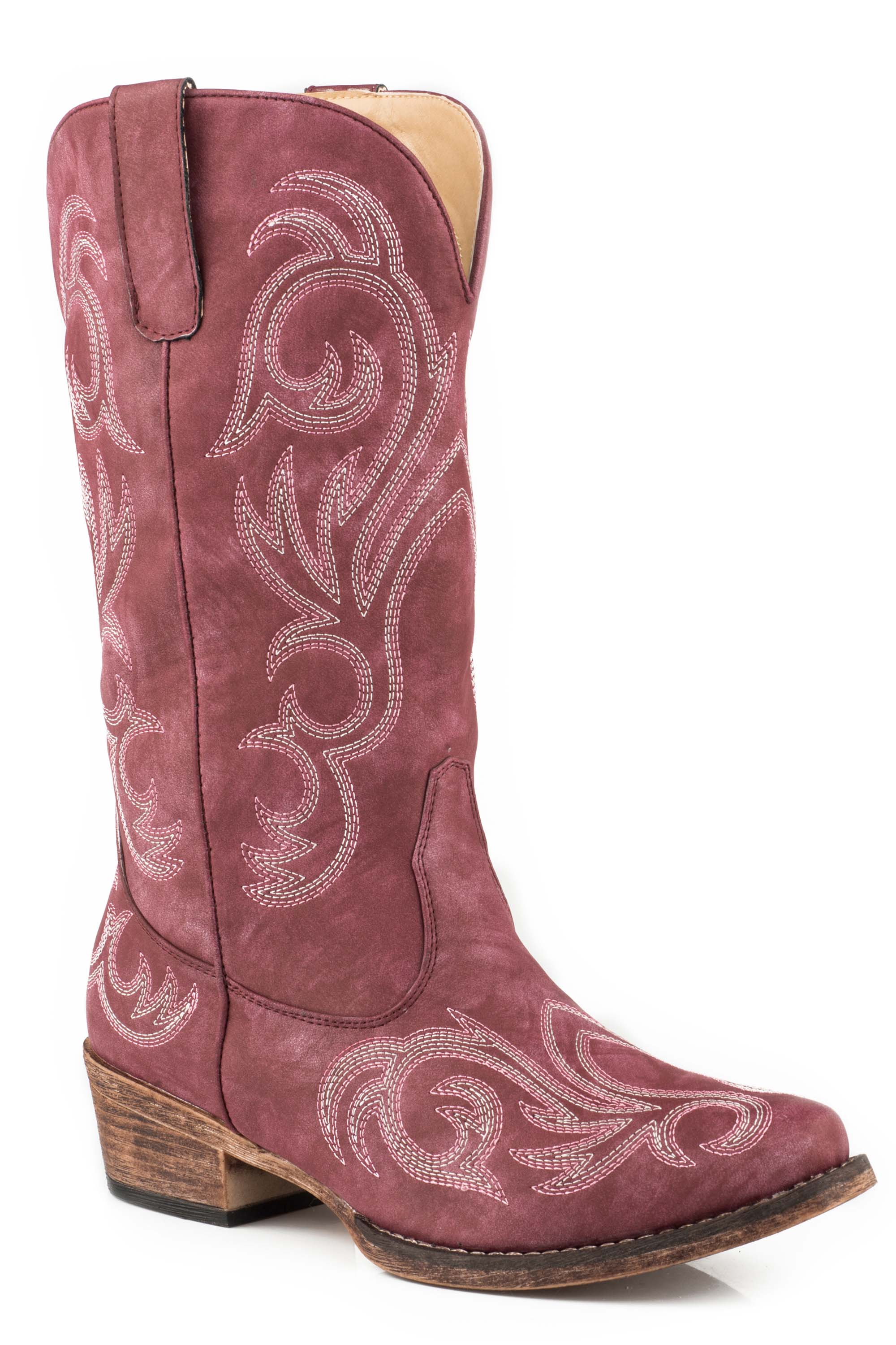 Riley Womens Maroon 12″ Western With All Over Embroidery