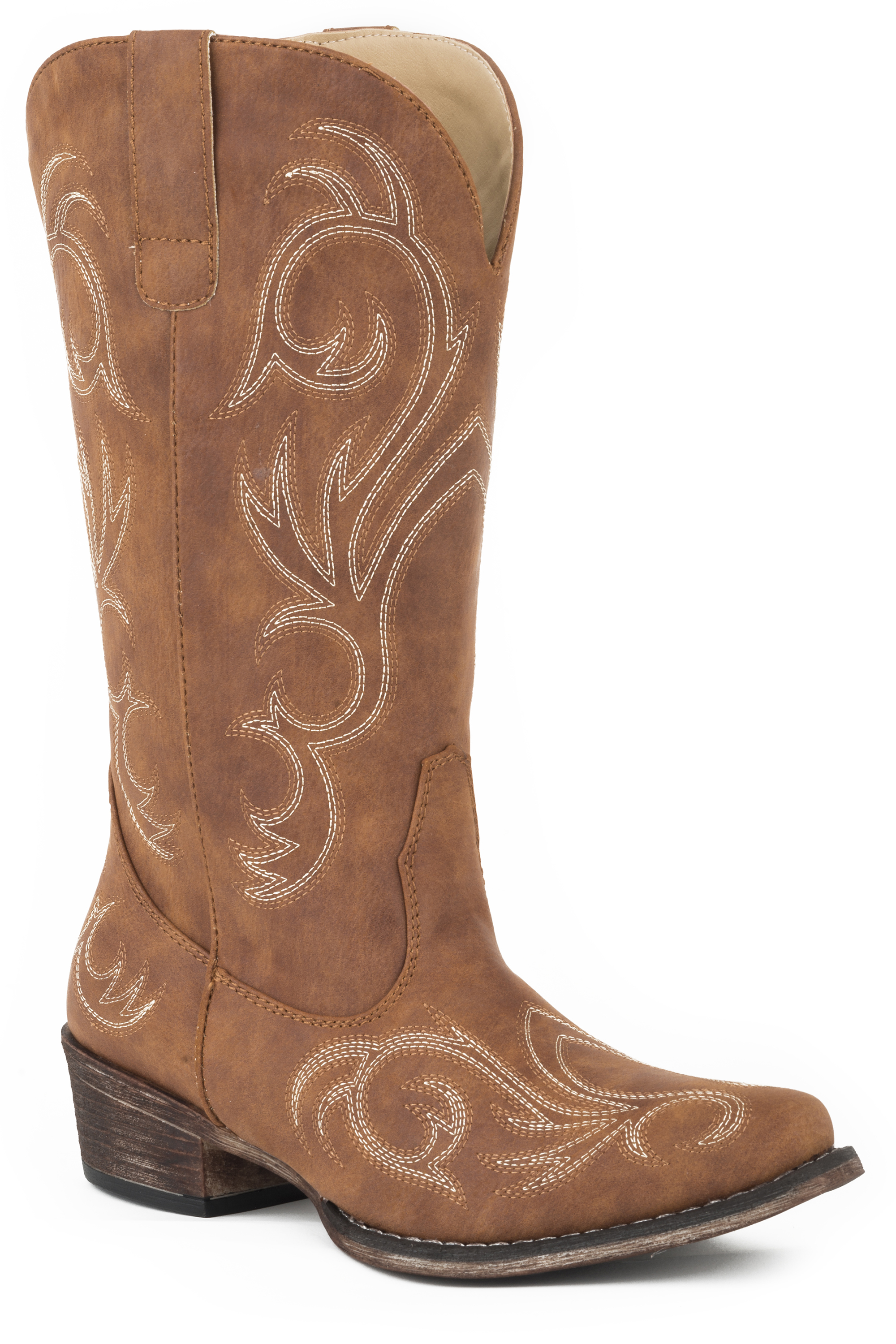 Riley Womens Tan 12″ Western With All Over Embroidery