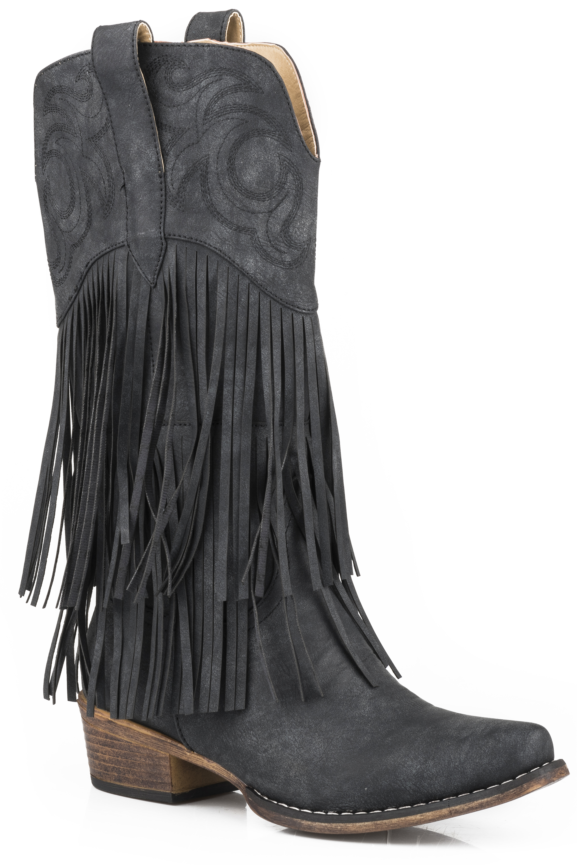 Rickrack Womens Black Smooth Fringe Boot