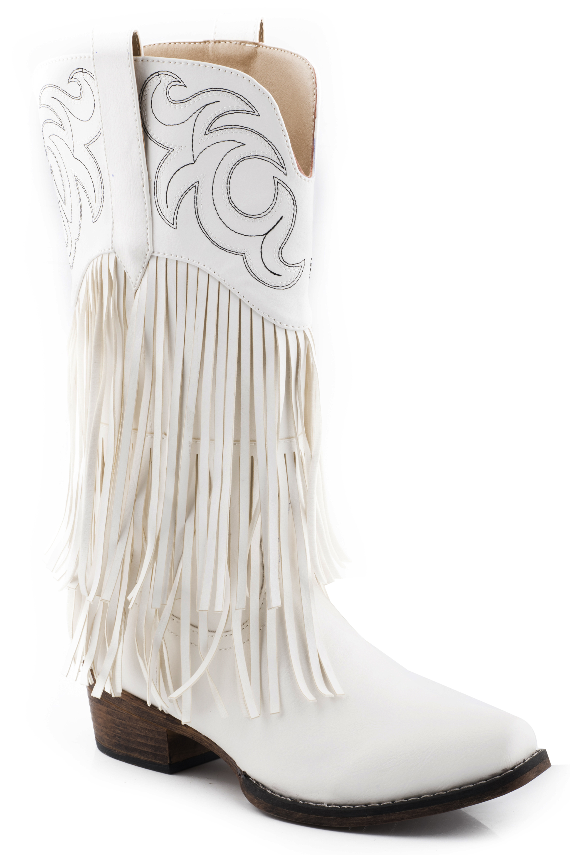 Rickrack Womens White Smooth Fringe Boot