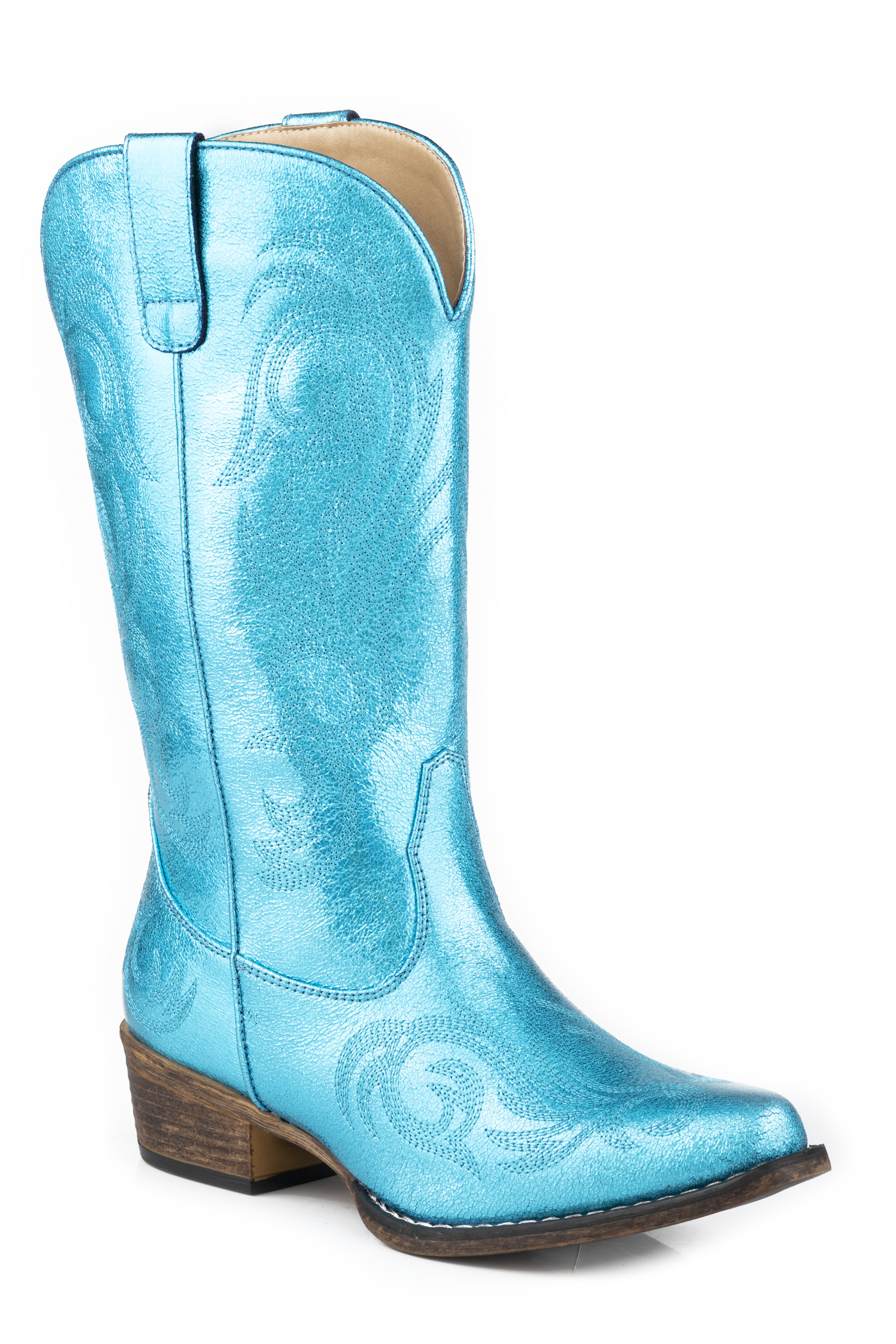 Riley Metallic Womens Blue Metallic Turquoise Faux Leather