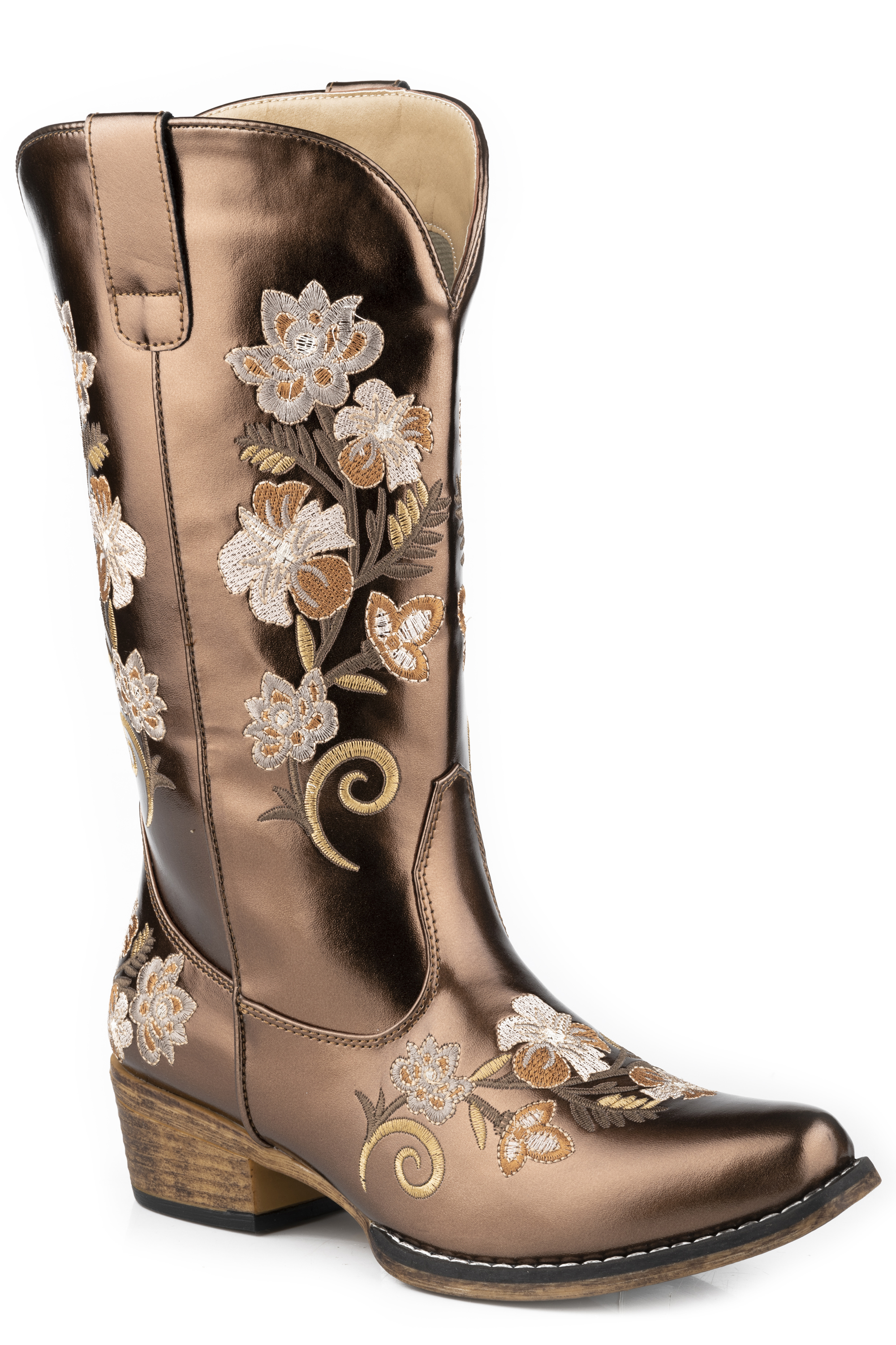 Riley Floral Metallic Womens Metallic Brown Faux Leather