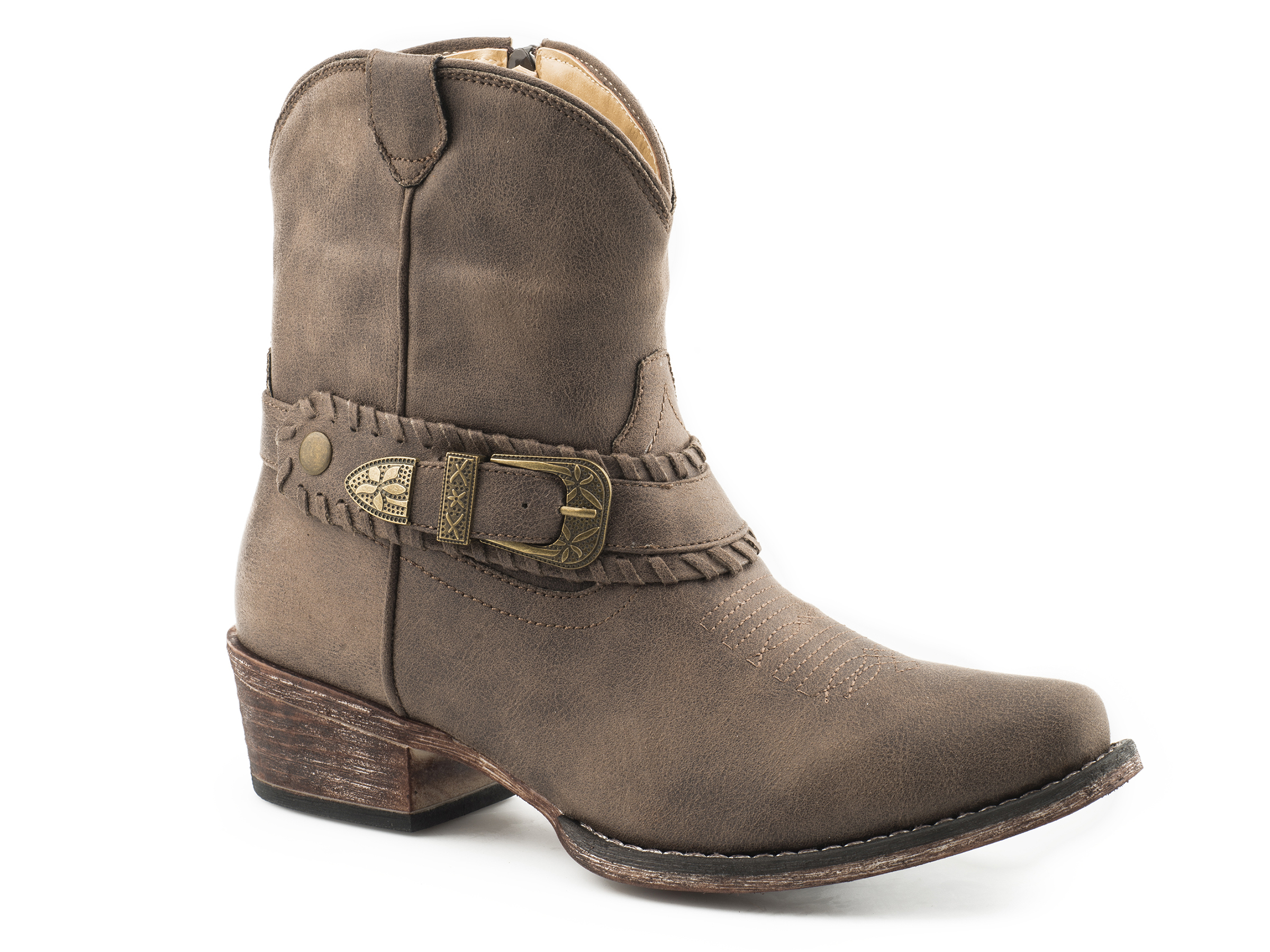 Nelly Womens Vintage Brown Faux Buckle Boot