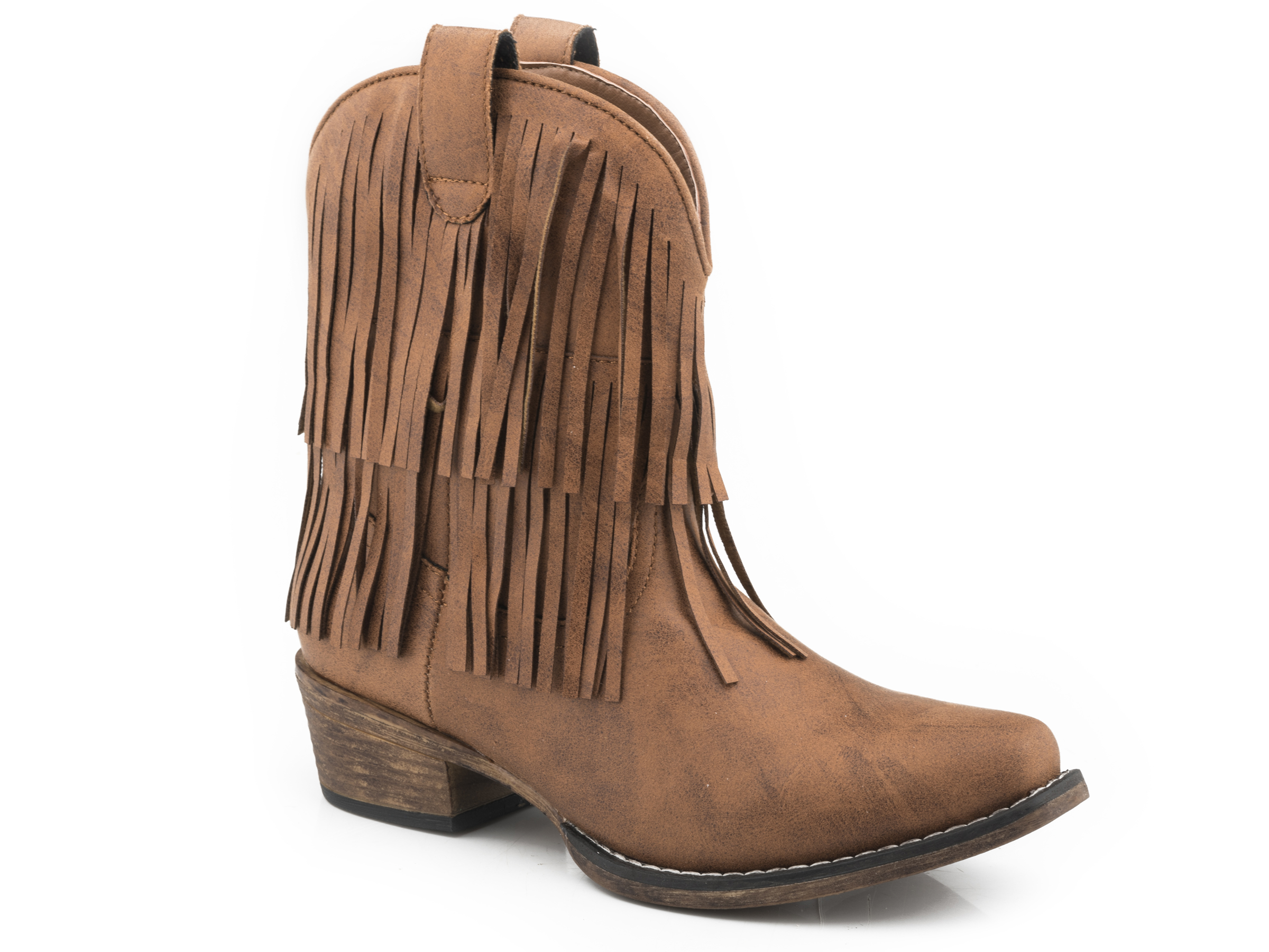 Riley Fringe Womens Tan Vintage Faux Leather