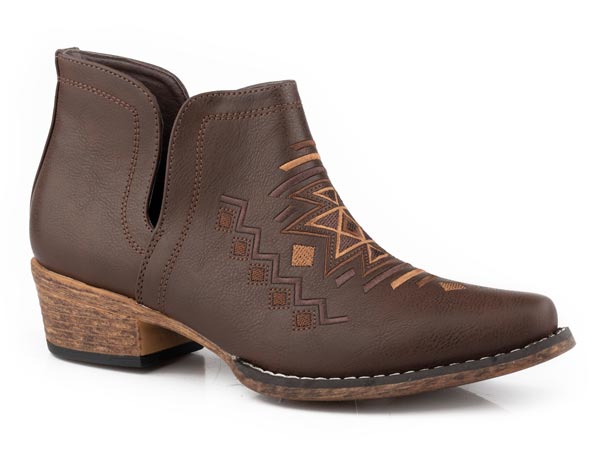 Ava Aztec Womens Snip Toe Brown With Aztec Embroidery