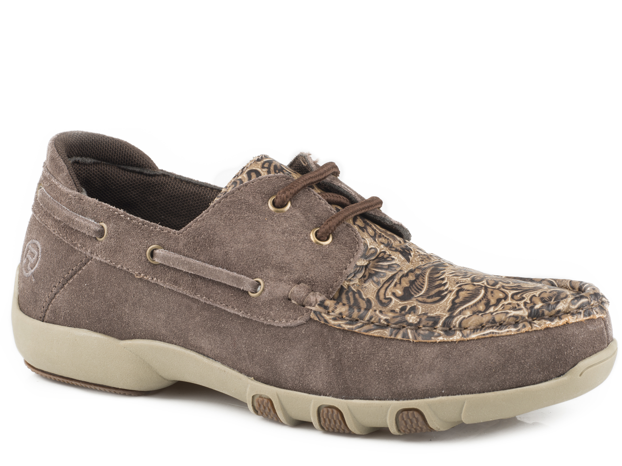 Lacee Tooled Womens Brown Suede Leather Tooled Vamp