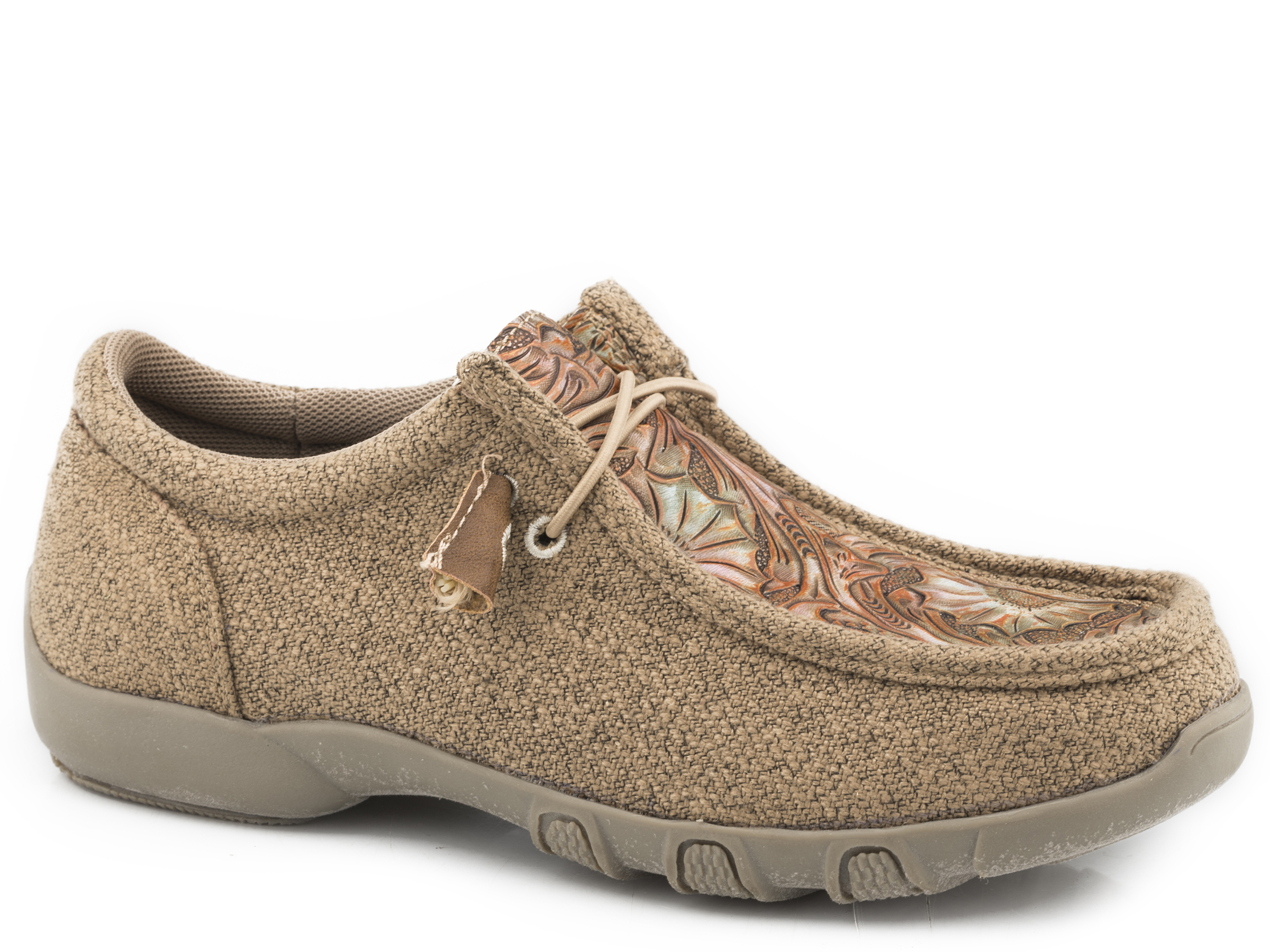 Chillin Womens Tan Canvas With Embossed Floral Vamp