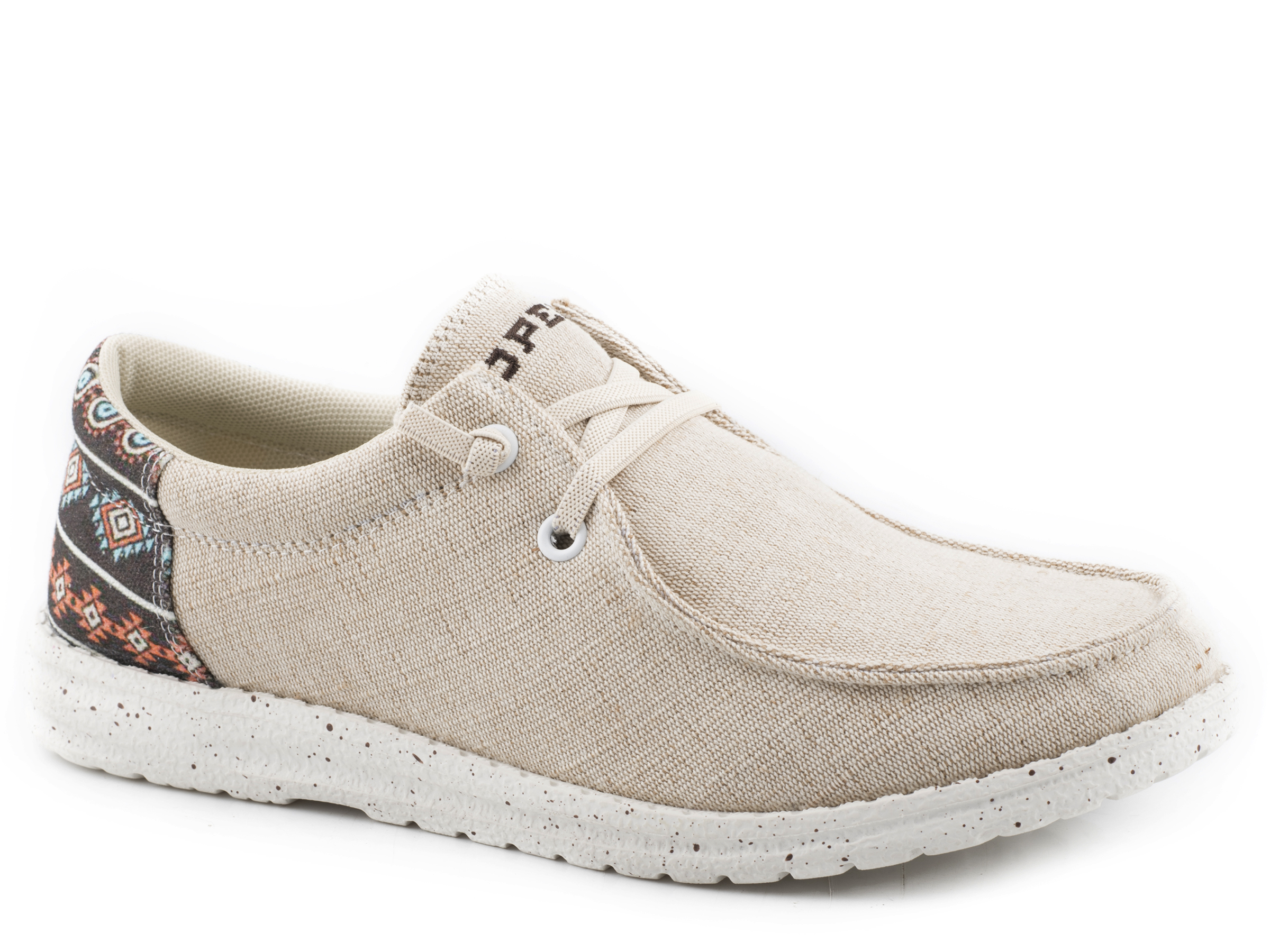 Hang Loose Womens Tan Canvas With Multi Fabric Heel