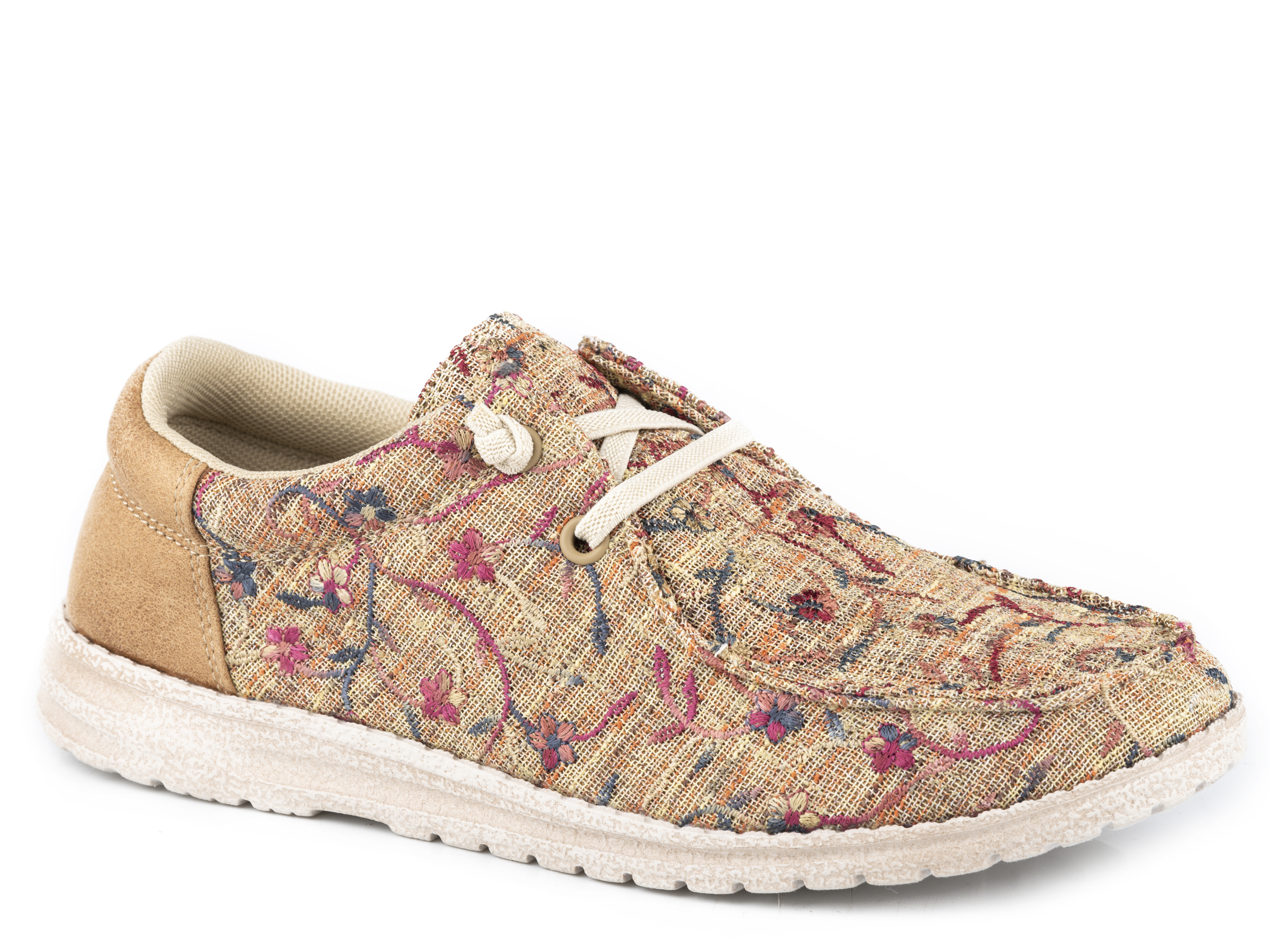 Hang Loose Womens Brown Tan Floral Fabric With Tan Heel