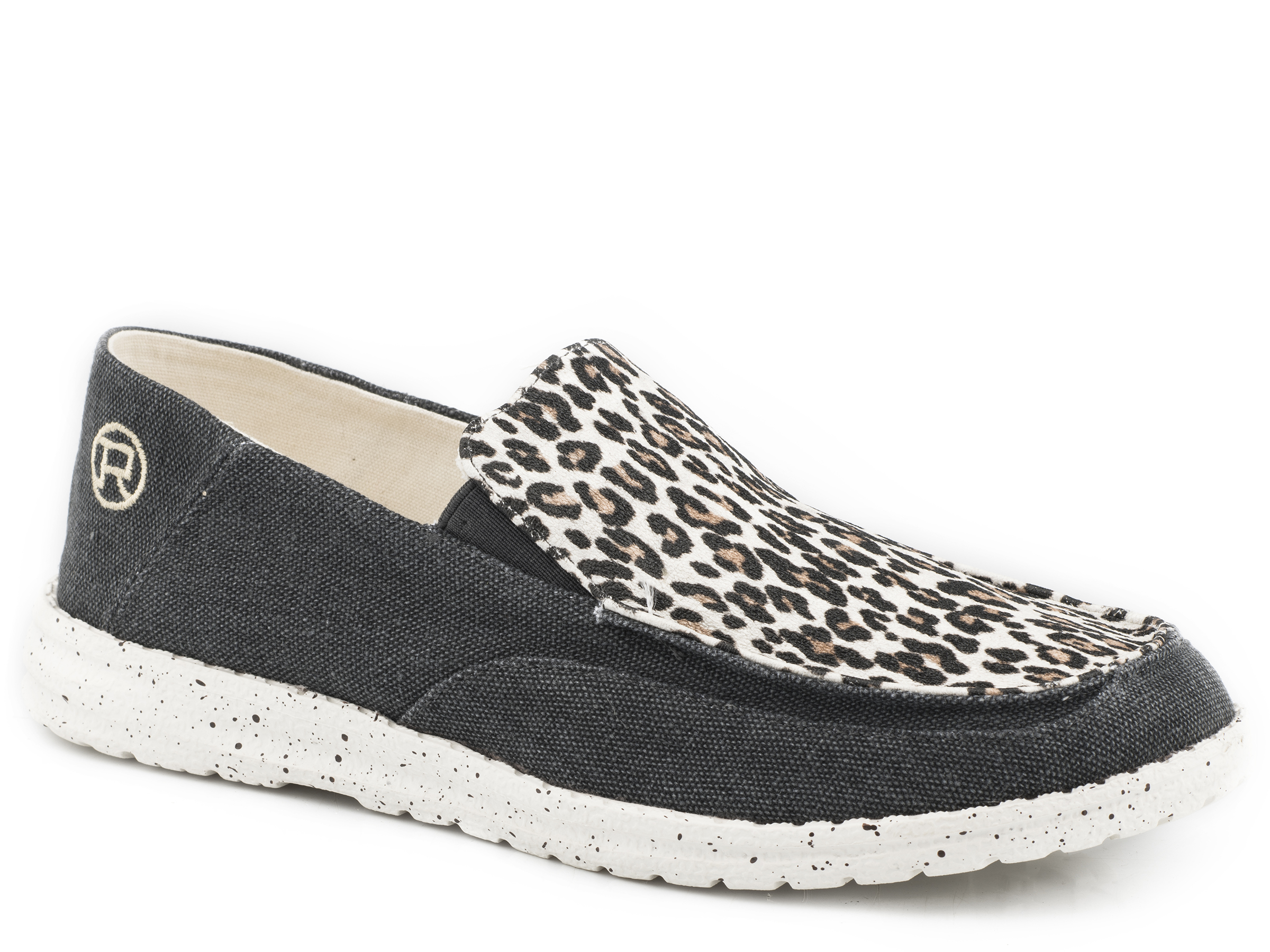 Hang Loose Slip On Womens Black Canvas With Leopard Vamp