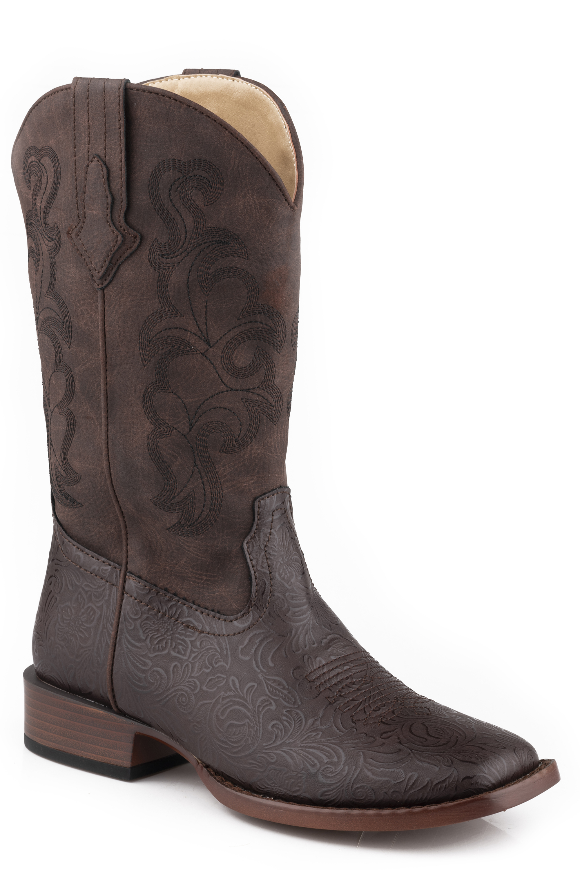 Kacey Womens Brown Floral Embossed Vamp