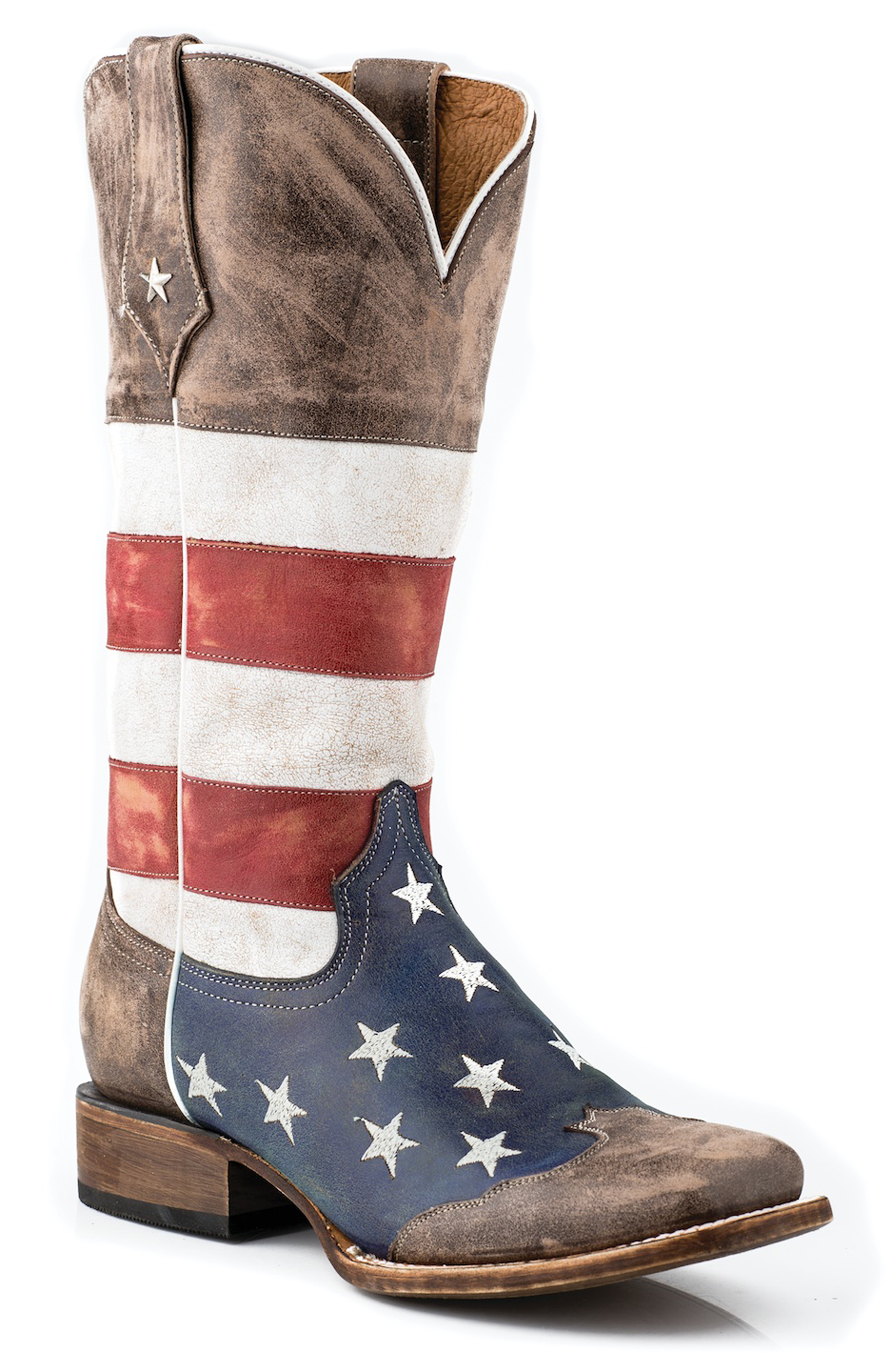 American West Womens American Flag Square Toe-brown Toe Cap