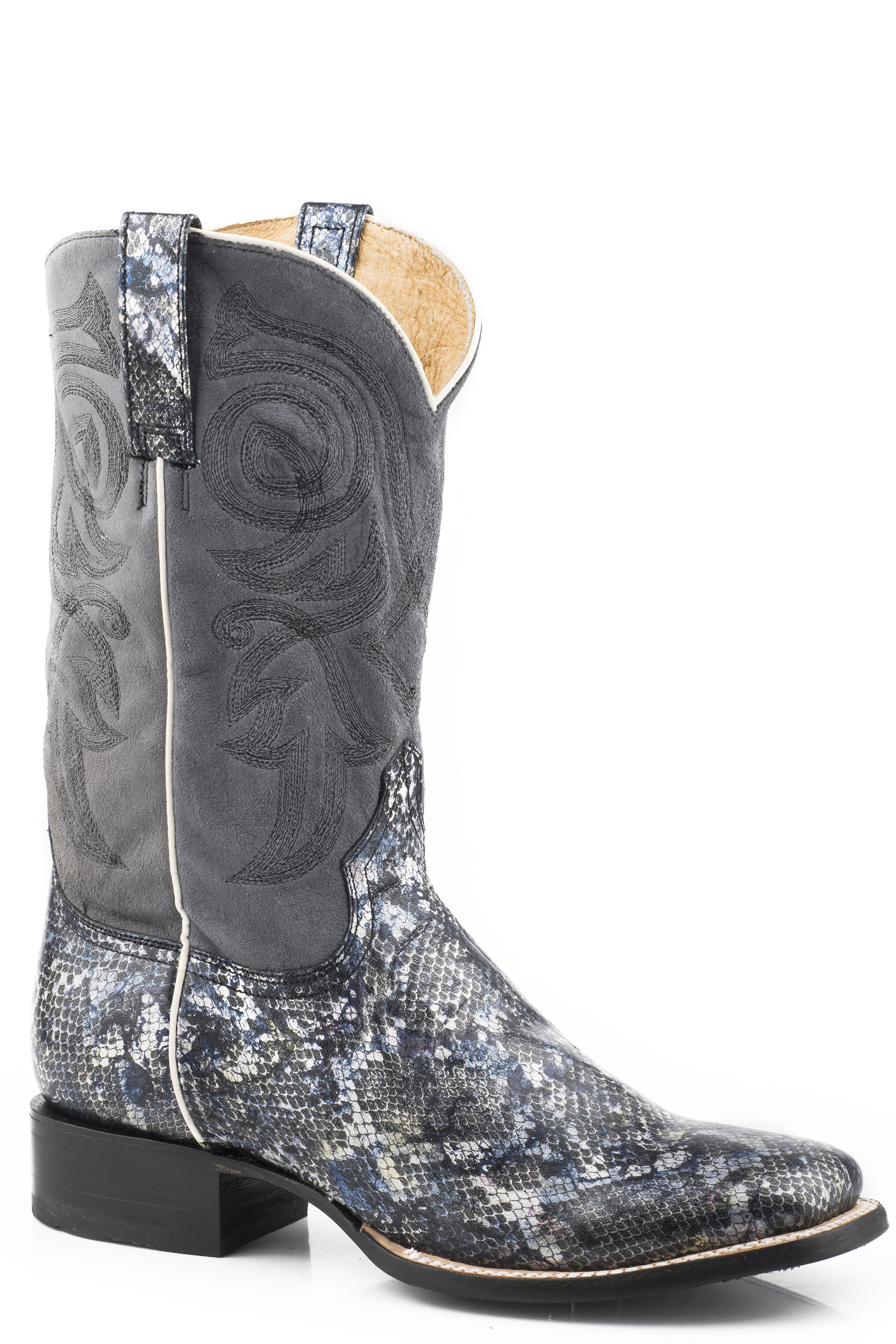 Perle Python Womens Silver/blue/black Printed Python Vamp