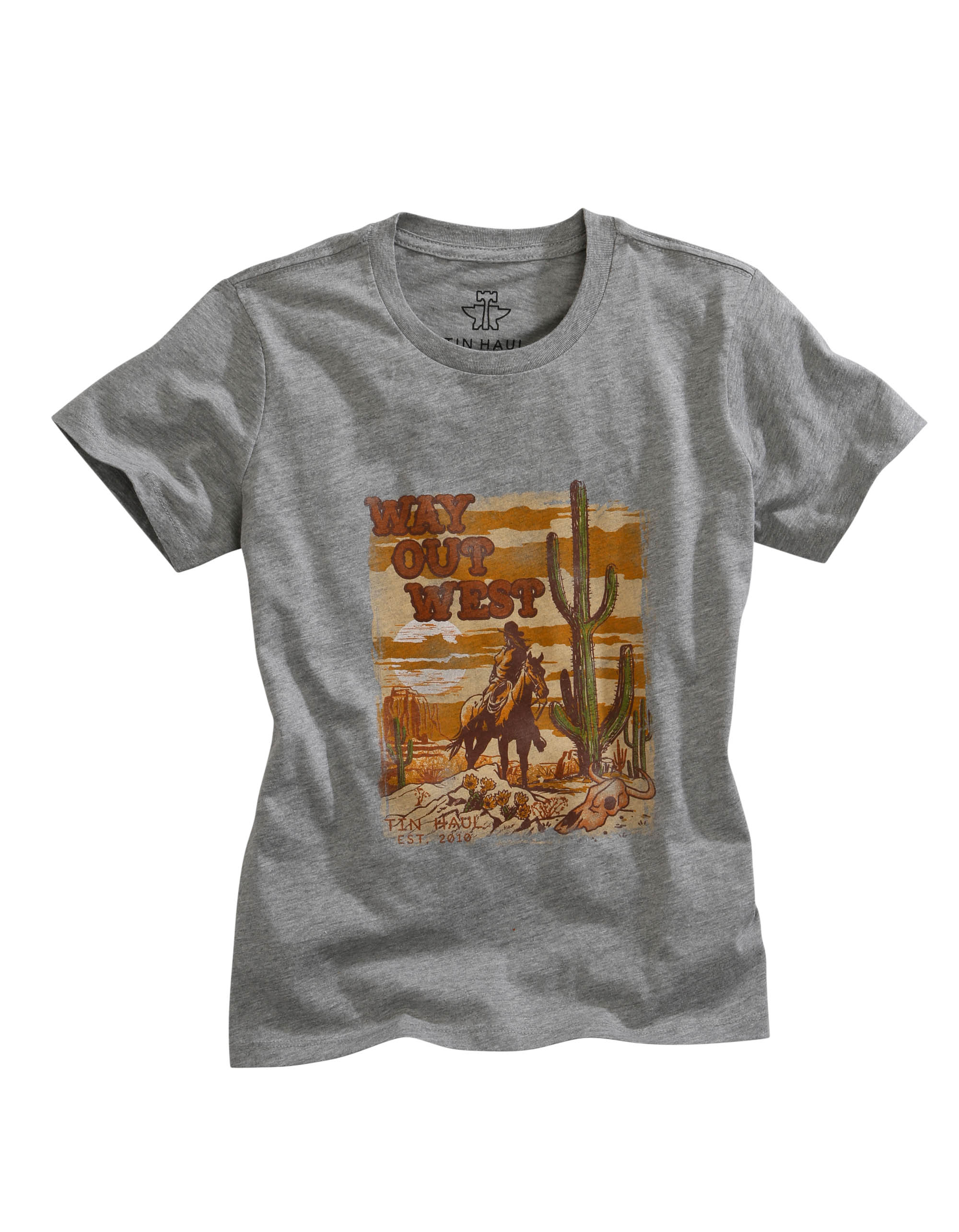 Tin Haul Collection- T-shirts Womens Grey Way Out West Desert Scenery Scrnprint