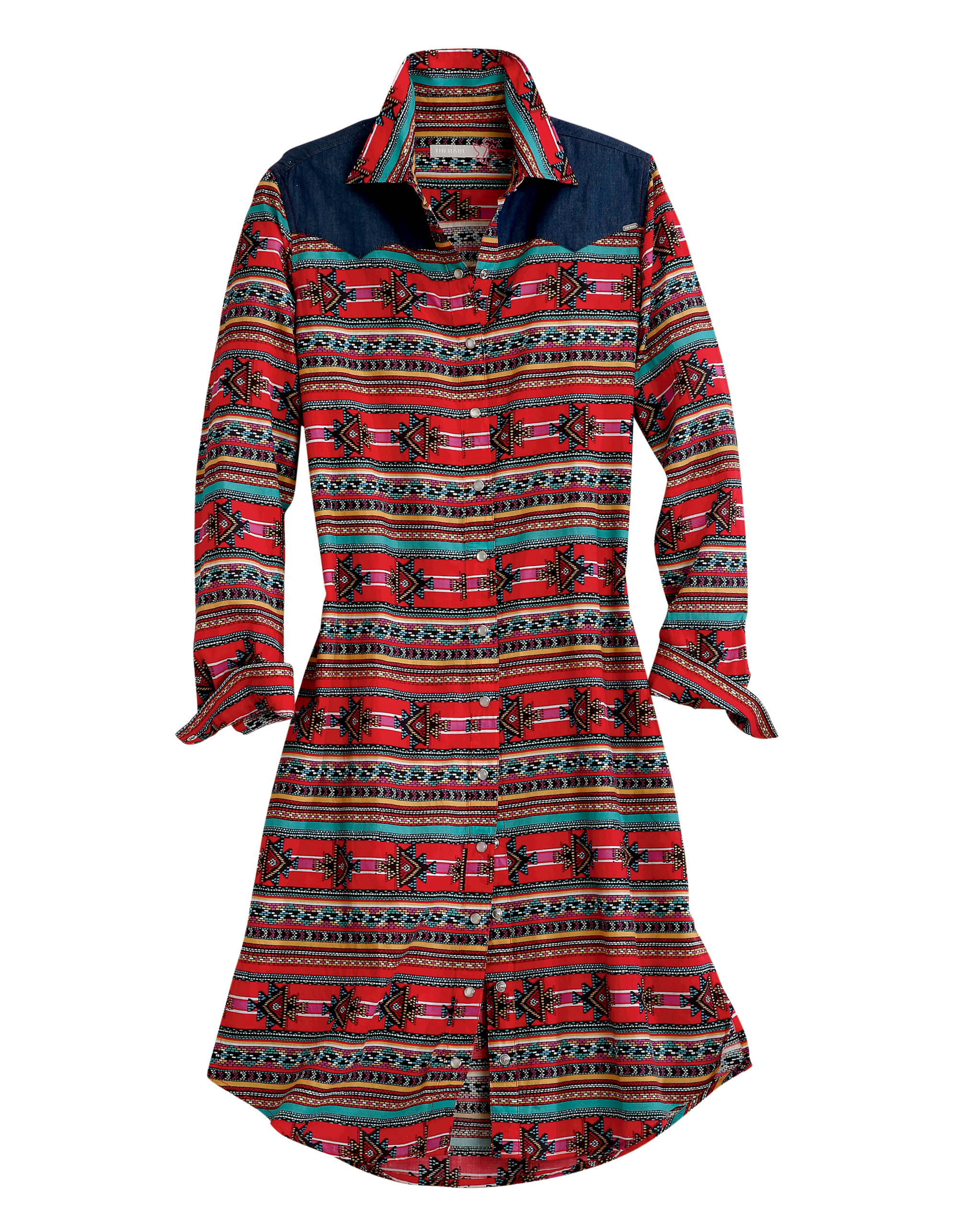 Tin Haul Collection Womens Red 00332 Dash Aztec Print Ls Duster