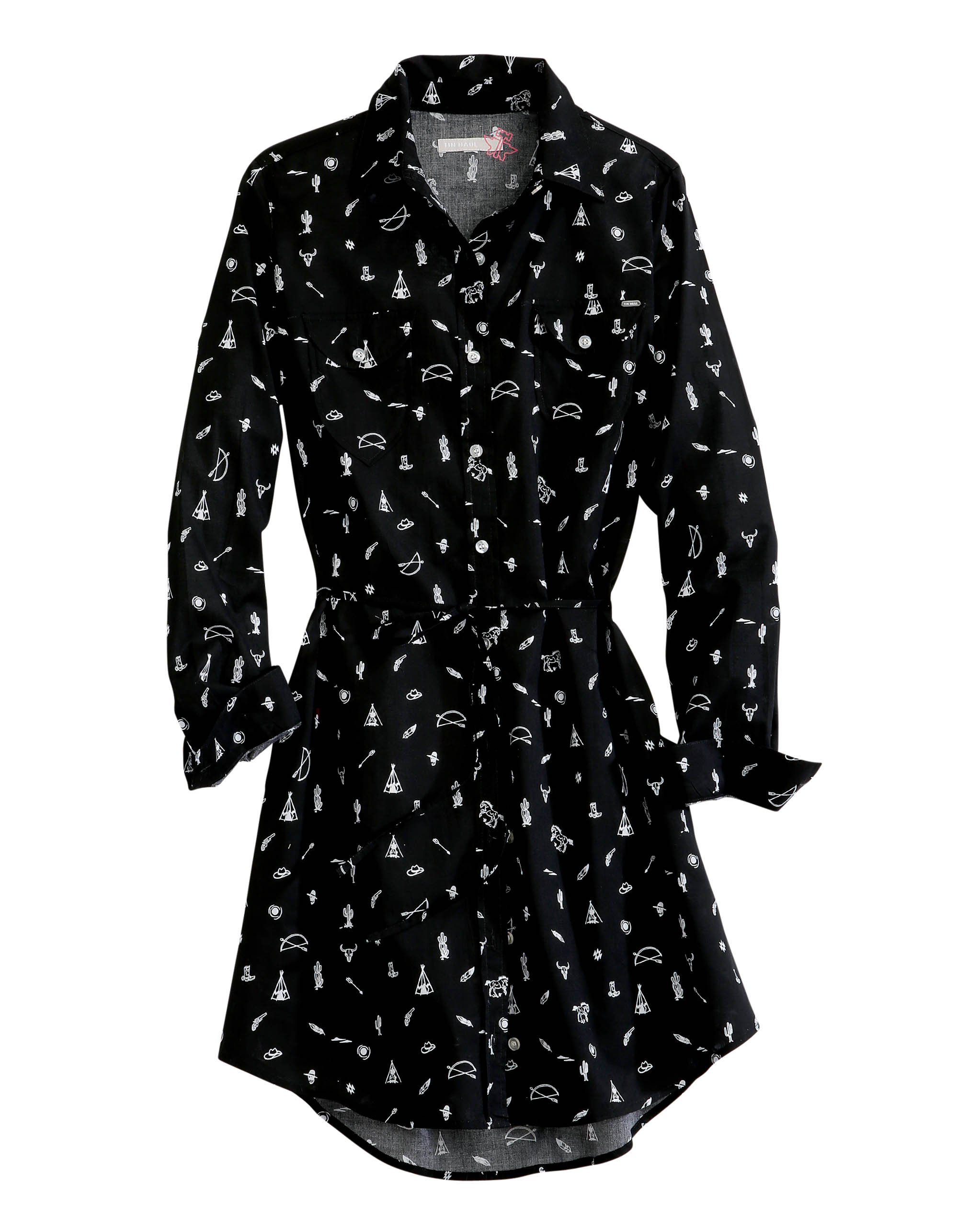 Tin Haul Collection Womens Black 00333 Western Ditsy Ls Shirt Dress